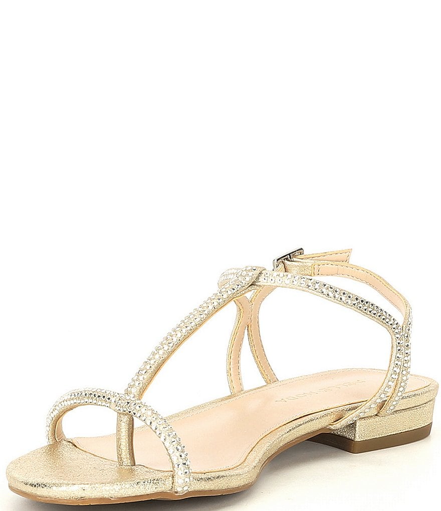 Pelle Moda Barber Metallic Suede Crystal Embellished Dress Sandals