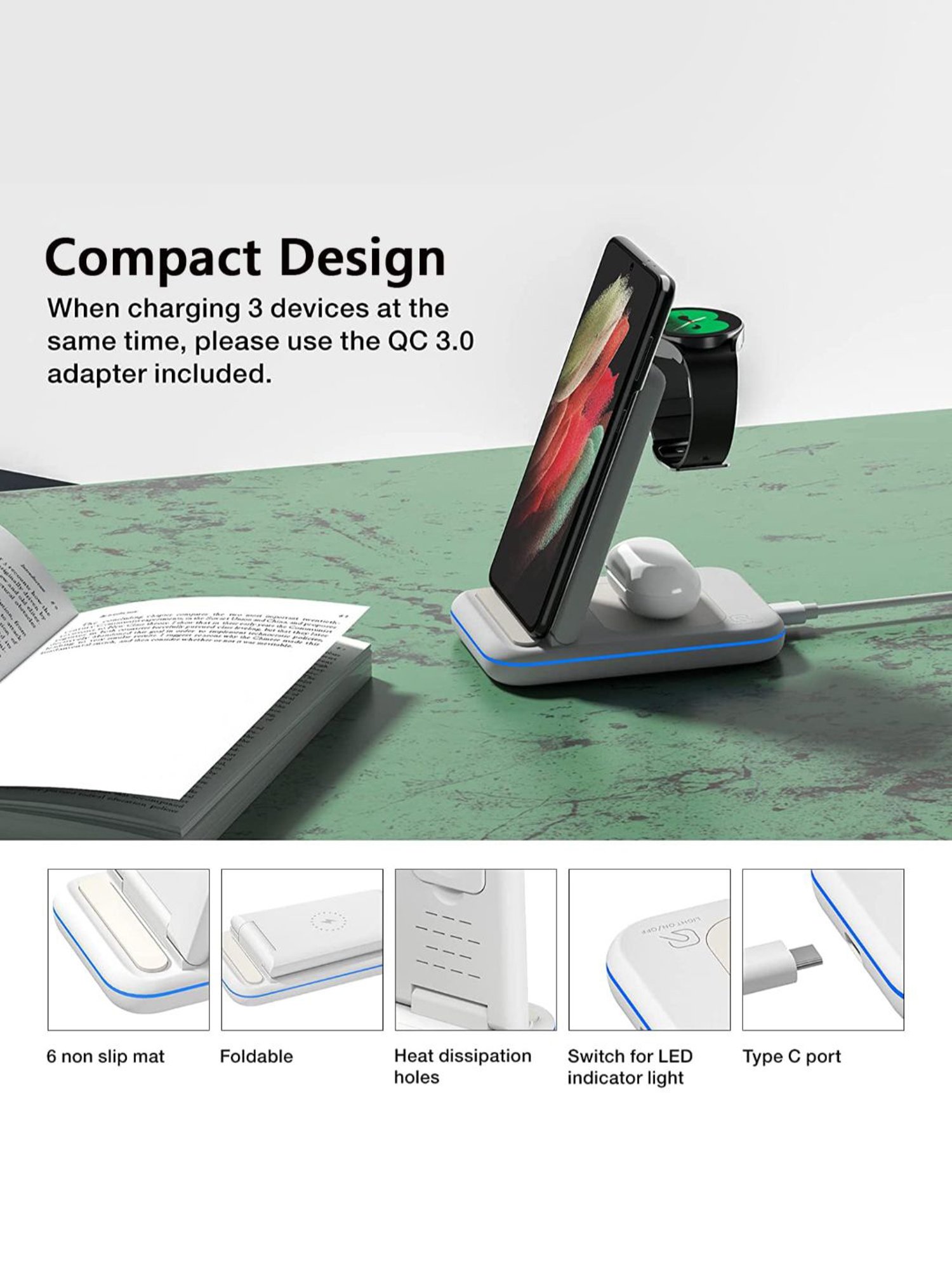 UNIGEN Unidock 350 23W Foldable Wireless Charging Station With QC 18W Adapter (White)