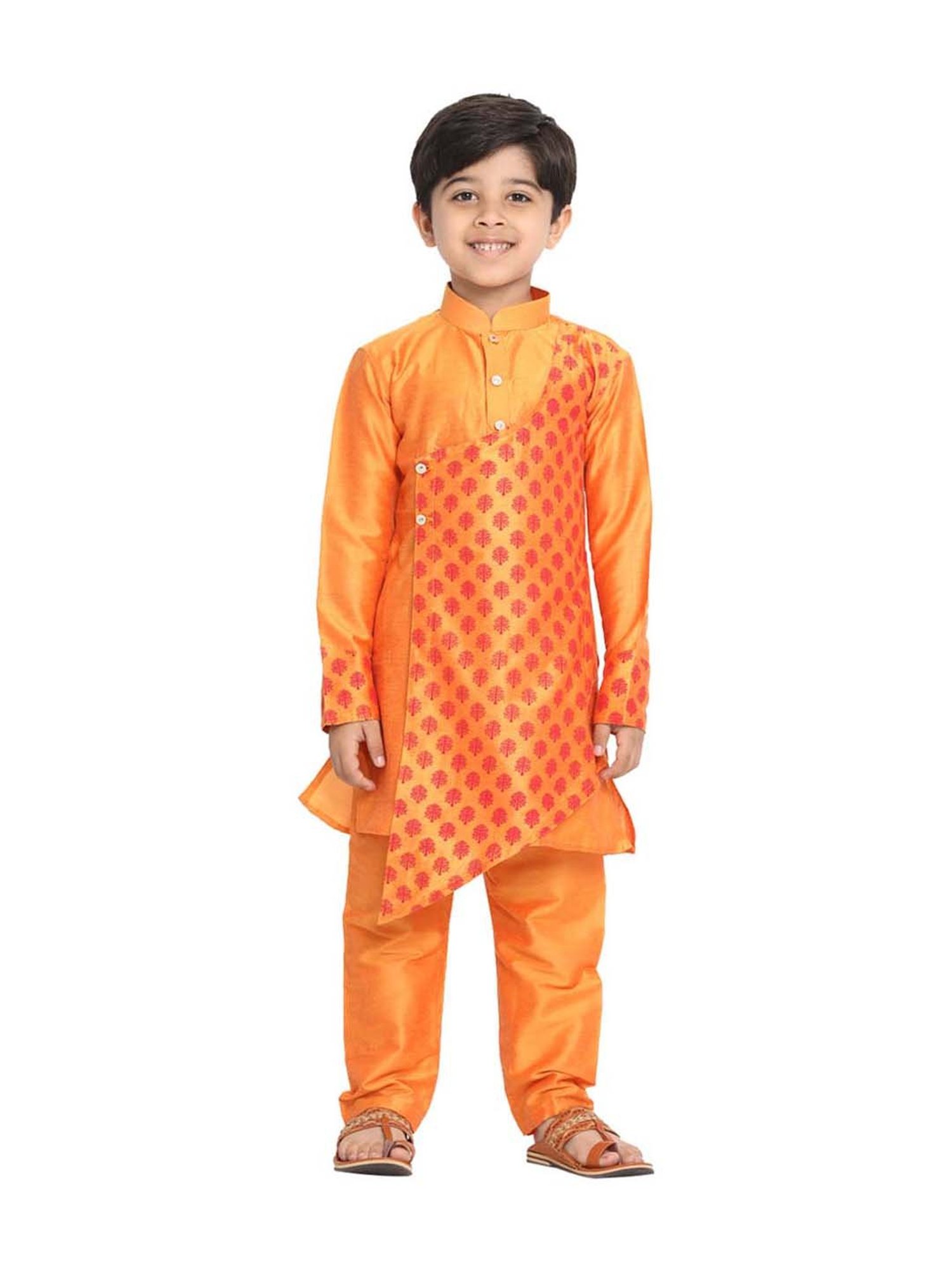 VASTRAMAY Kids Orange Printed Kurta Set