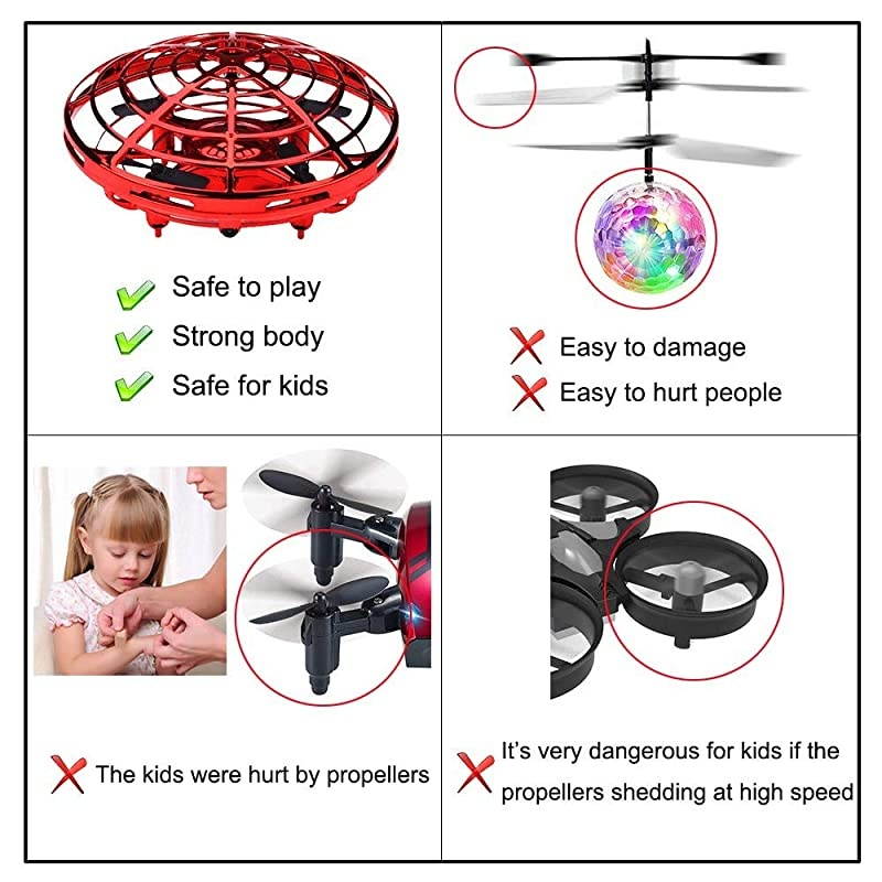 Toys Kids Flying Drones Mini Hand Controlled Flying Ball Drone with 2 Speed and LED Light for Kids and Girls Gift Red