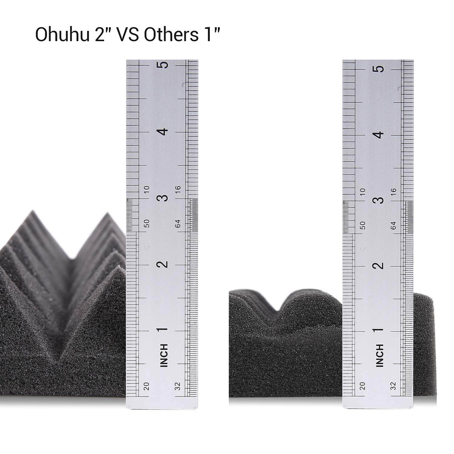 Acoustic Foam Panels 6-Pack 2" X 12" X 16", Ohuhu Uncompressed Pyramid 2 Inch Thick Sound Absorbing Dampening Wall Foam Acoustic Treatment
