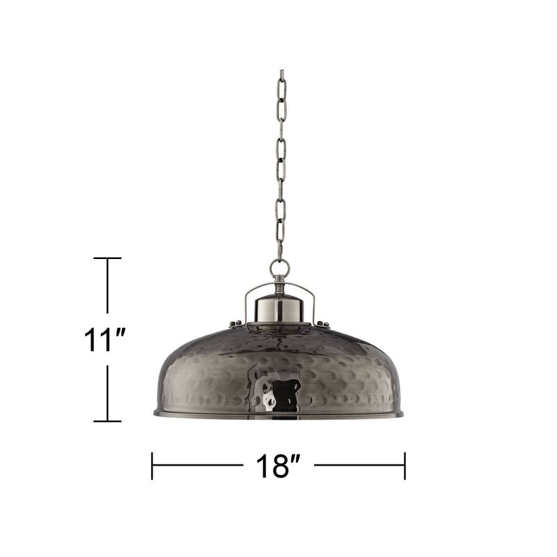 Franklin Iron Works Dyed Nickel Pendant Light 18" Wide Farmhouse Industrial Rustic Hammered Dome Shade Kitchen Island Dining Room
