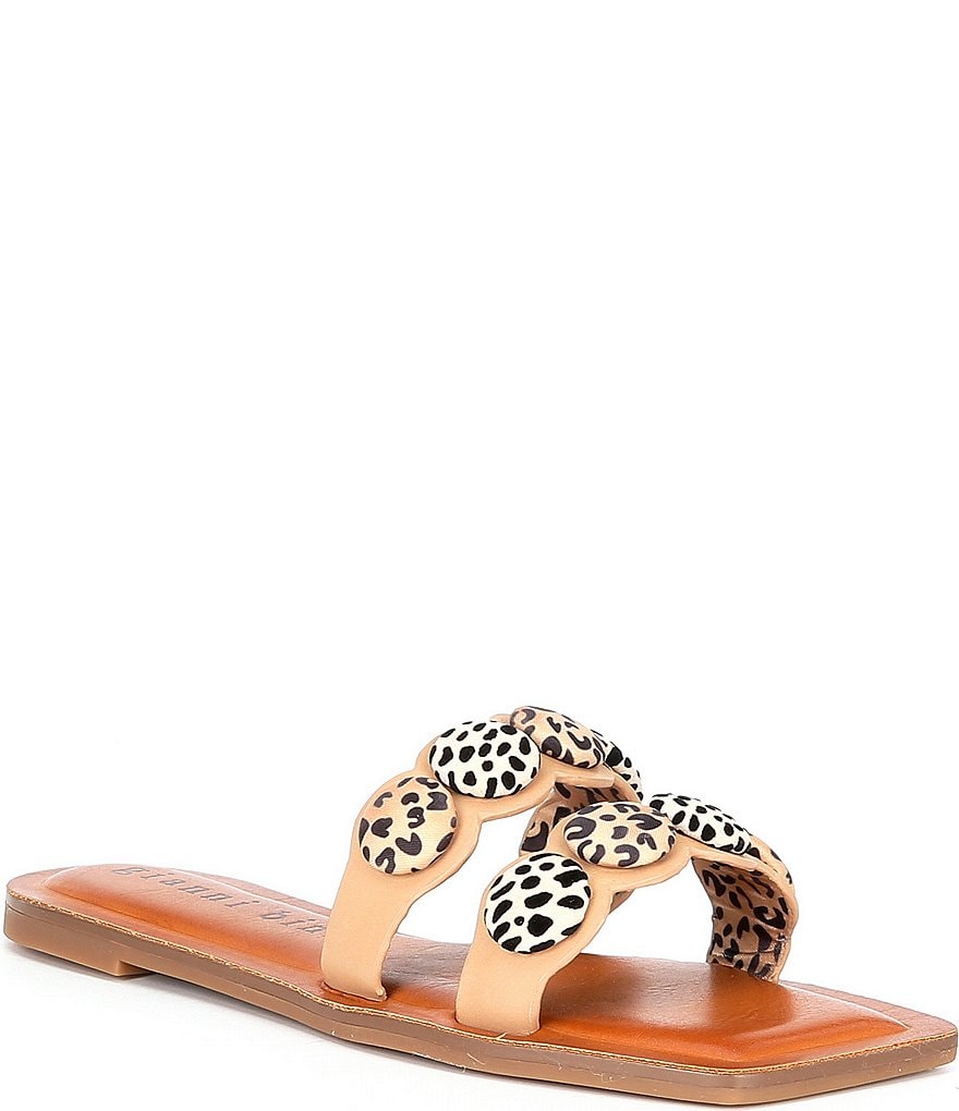 Gianni Bini Daysha Two Band Printed Button Detailed Square Toe Slides