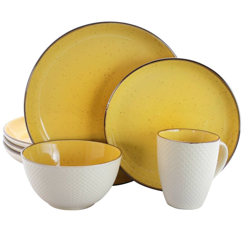 16pc Stoneware Sunflower Dinnerware Set Yellow - Elama