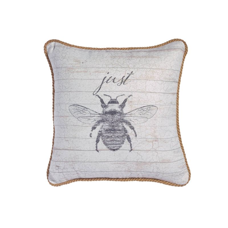 18"x18" 'Just Bee' Square Throw Pillow Taupe/Cream - Sure Fit