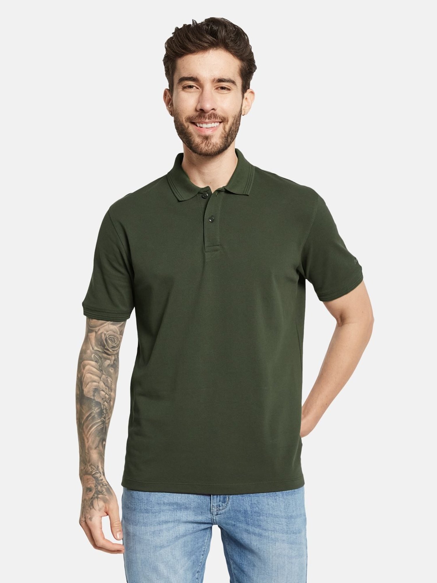 Octave Olive Cotton Regular Fit Polo T-Shirt