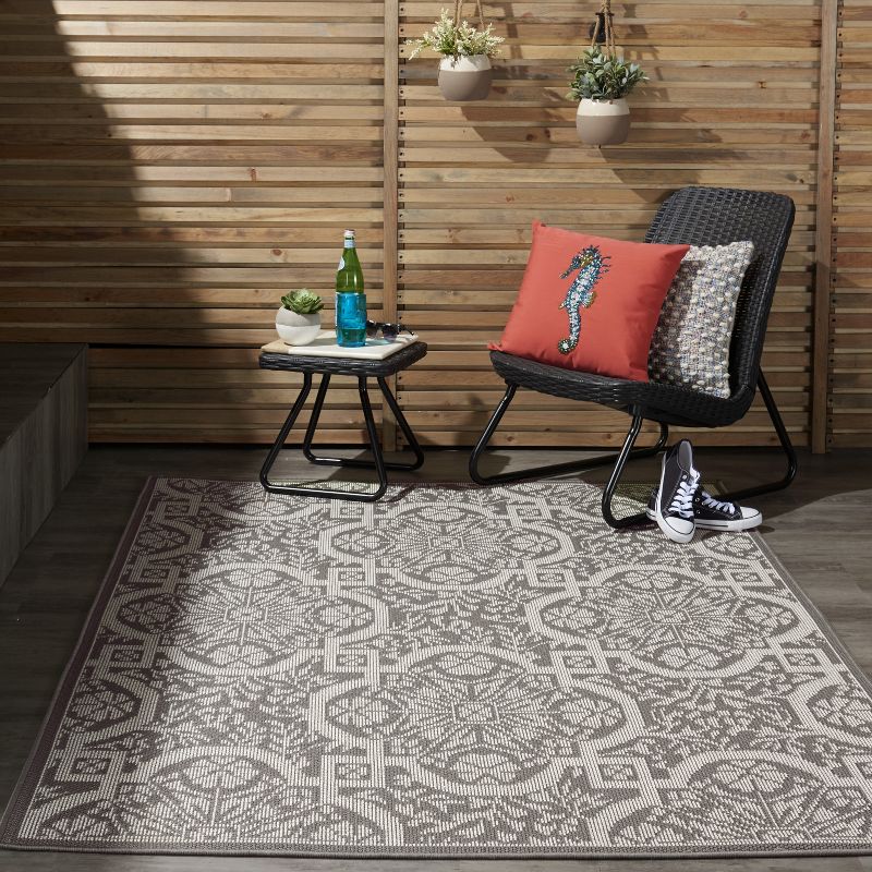 5'3"x7'3" Rectangle Indoor and Outdoor Geometric Area Rug Gray - Nourison