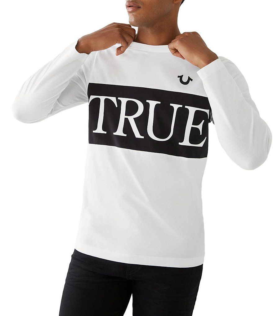 True Religion Color-Block Over-Sized Logo Long-Sleeve Graphic Tee