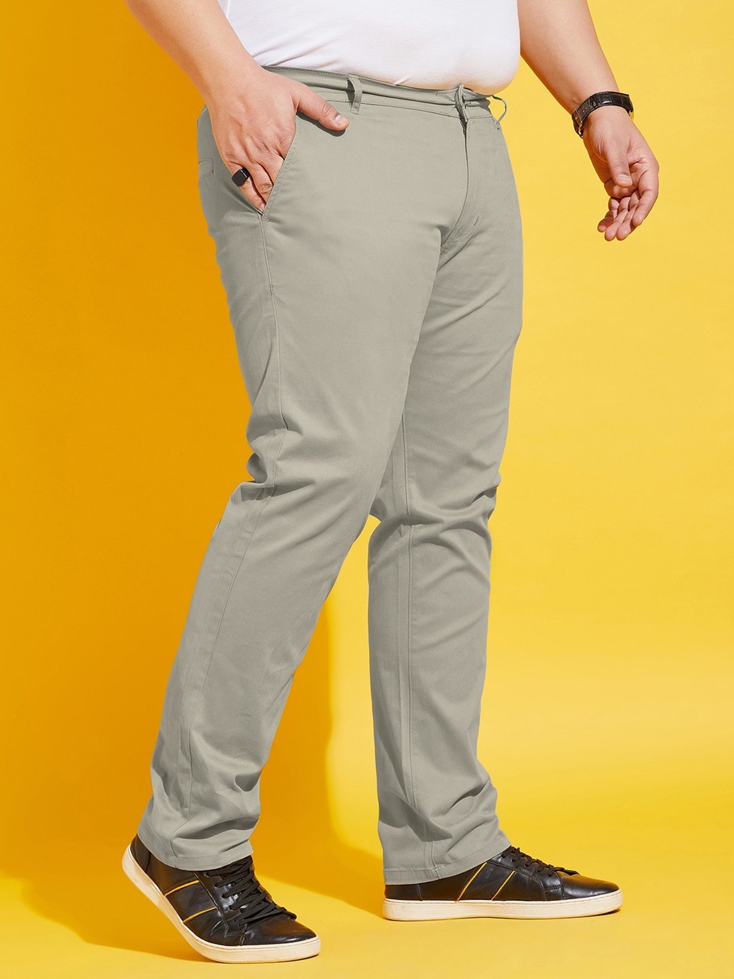 Bigbanana Plus Size Beige Cotton Regular Fit Trousers