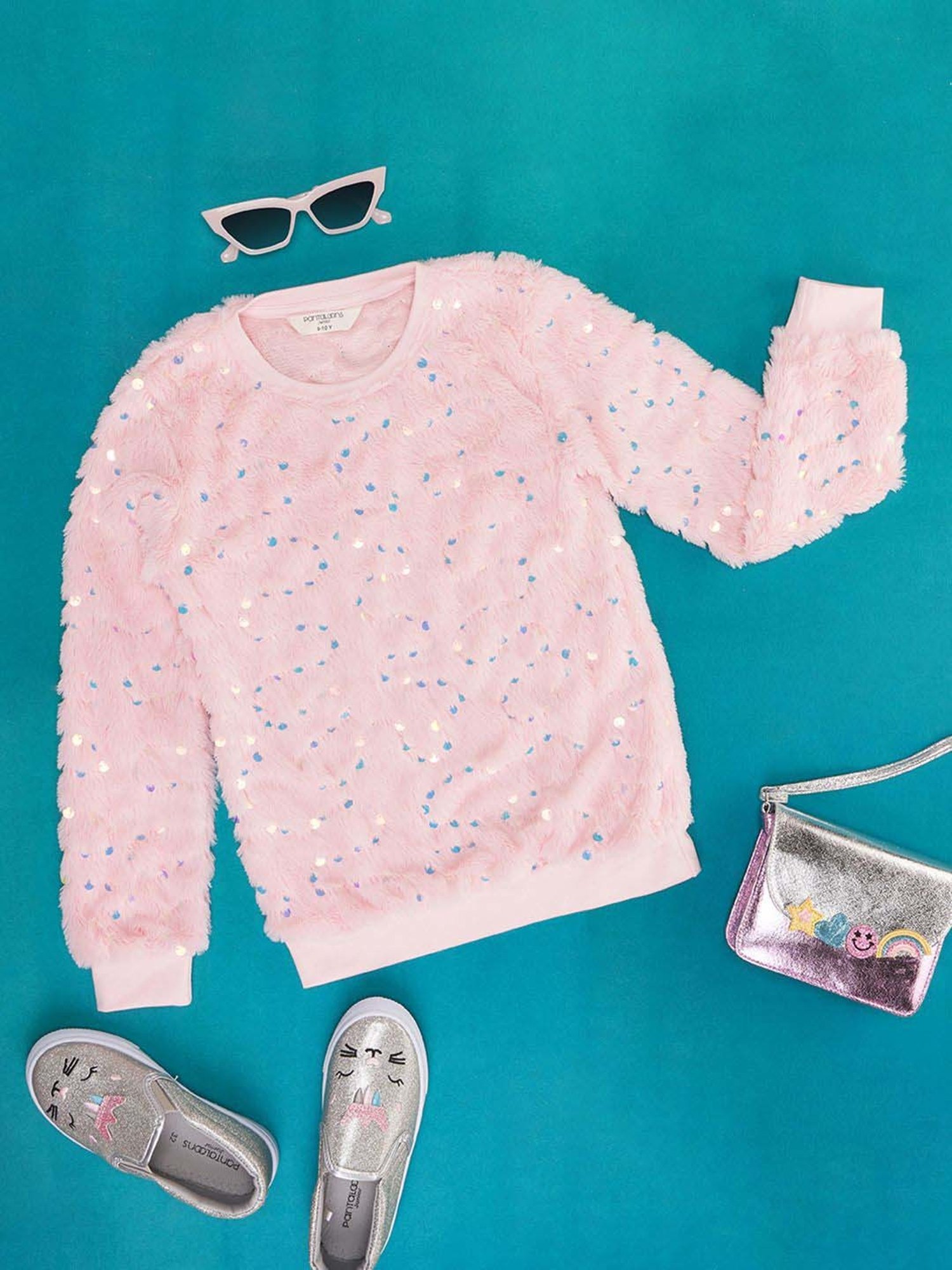 Pantaloons Junior Kids Pink Embellished Full Sleeves Sweatshirt