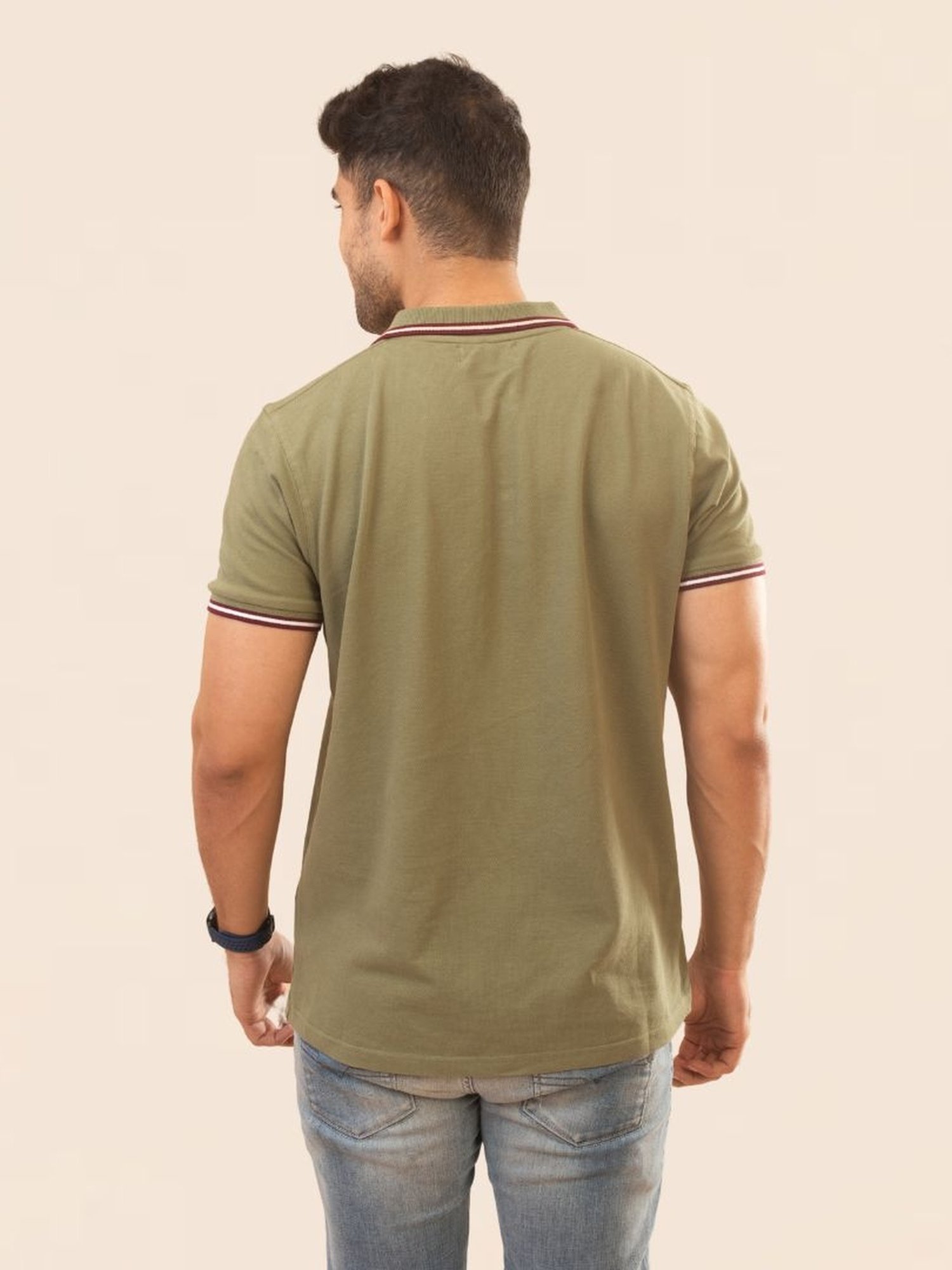 The Bleu Label Green Cotton Slim Fit Polo T-Shirt