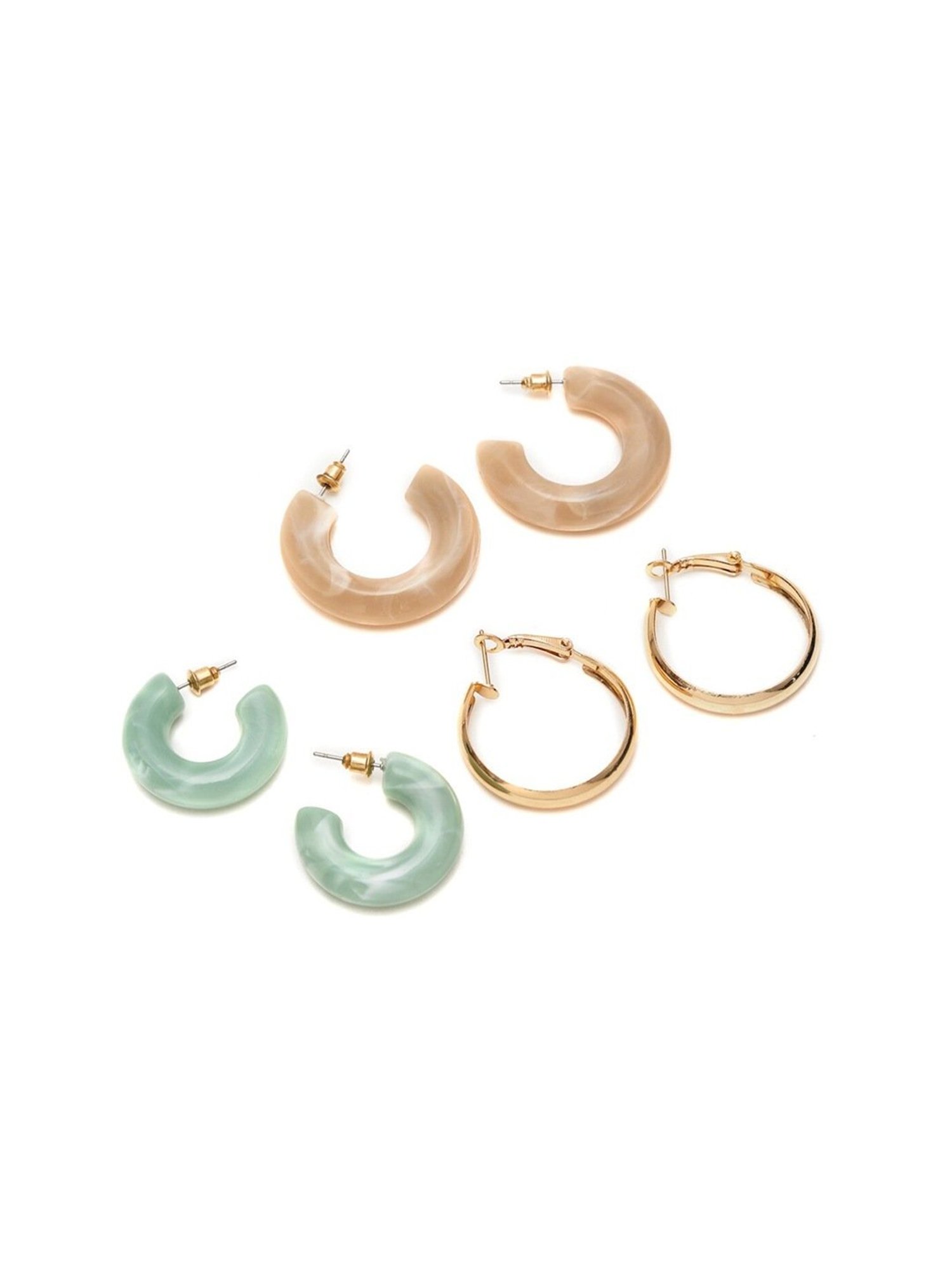 YouBella Contemporary Mixed Metal Finish Blue & Brown Hoop Earrings for Women - Set of 3