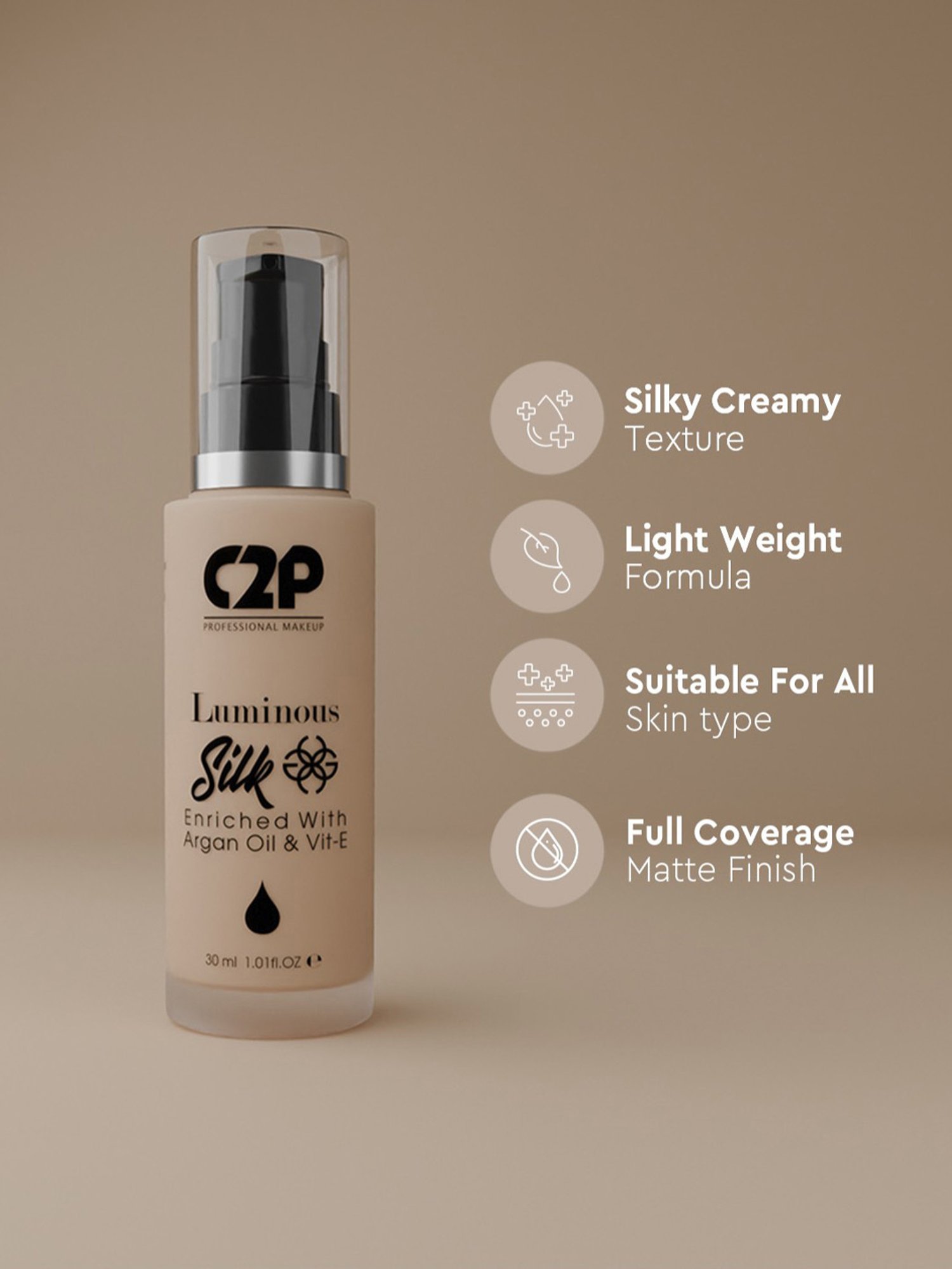 C2P PROFESSIONAL MAKEUP Luminous Silk Foundation Medium Tan 06 - 30 ml