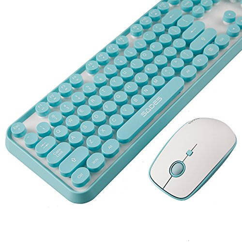 Sades Wireless Keyboard &Mouse Combo,Lovely Round Key Retro Quiet Wireless Keyboard and Mouse Set V2020 ,Full-size Slim Cute Keyboard For PC,Laptop,Smart TV