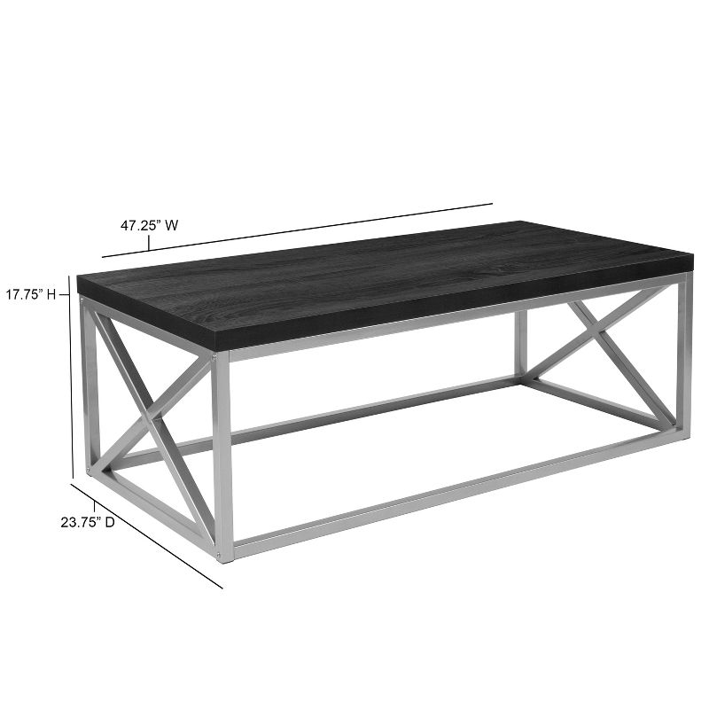 Emma and Oliver Black Coffee Table with Silver Finish Frame