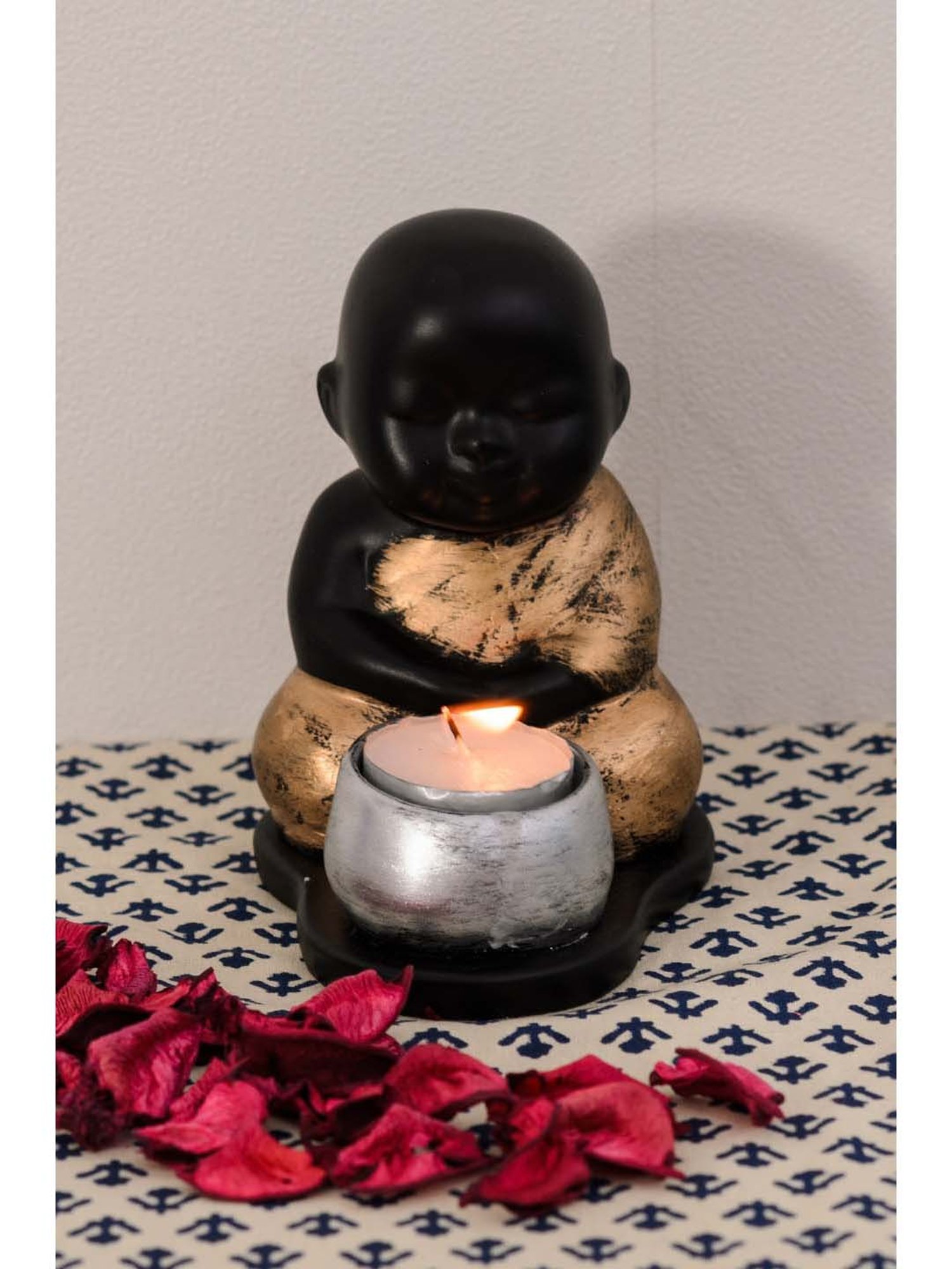 eCraftIndia Set of 2 Golden Monks Polyresin Tealight Holder