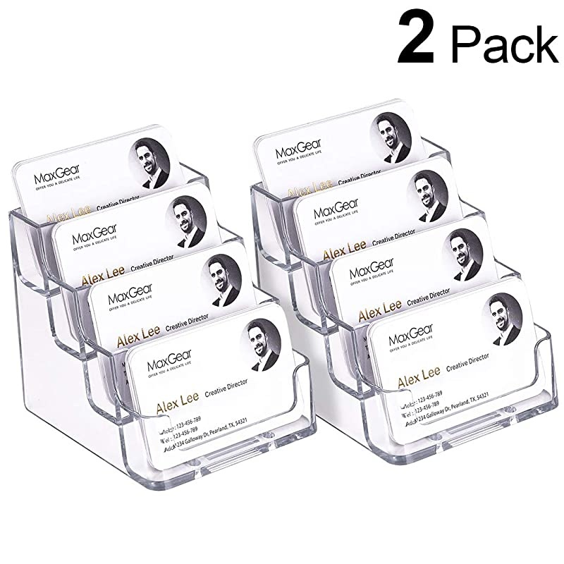 Clear Business Card Holder 4 Pocket Business Card Display, Business Card Stand for Desk or Counter with 4 Tier, 160 Card Capacity, 2 Pack