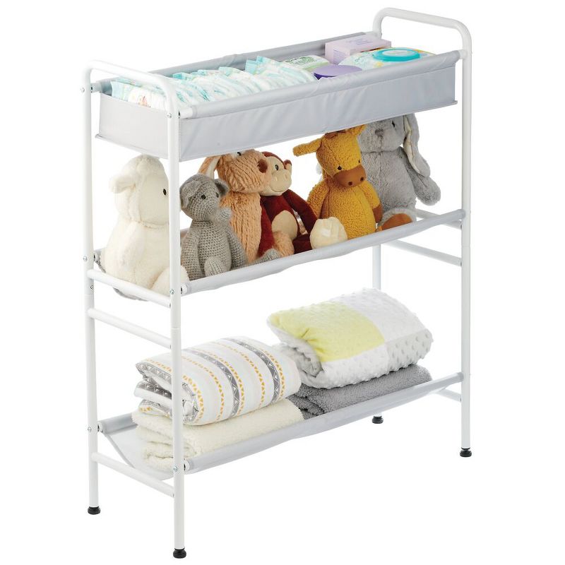 mDesign 3-Tier Metal and Fabric Garage Storage Cart, Compact Design - White/Gray