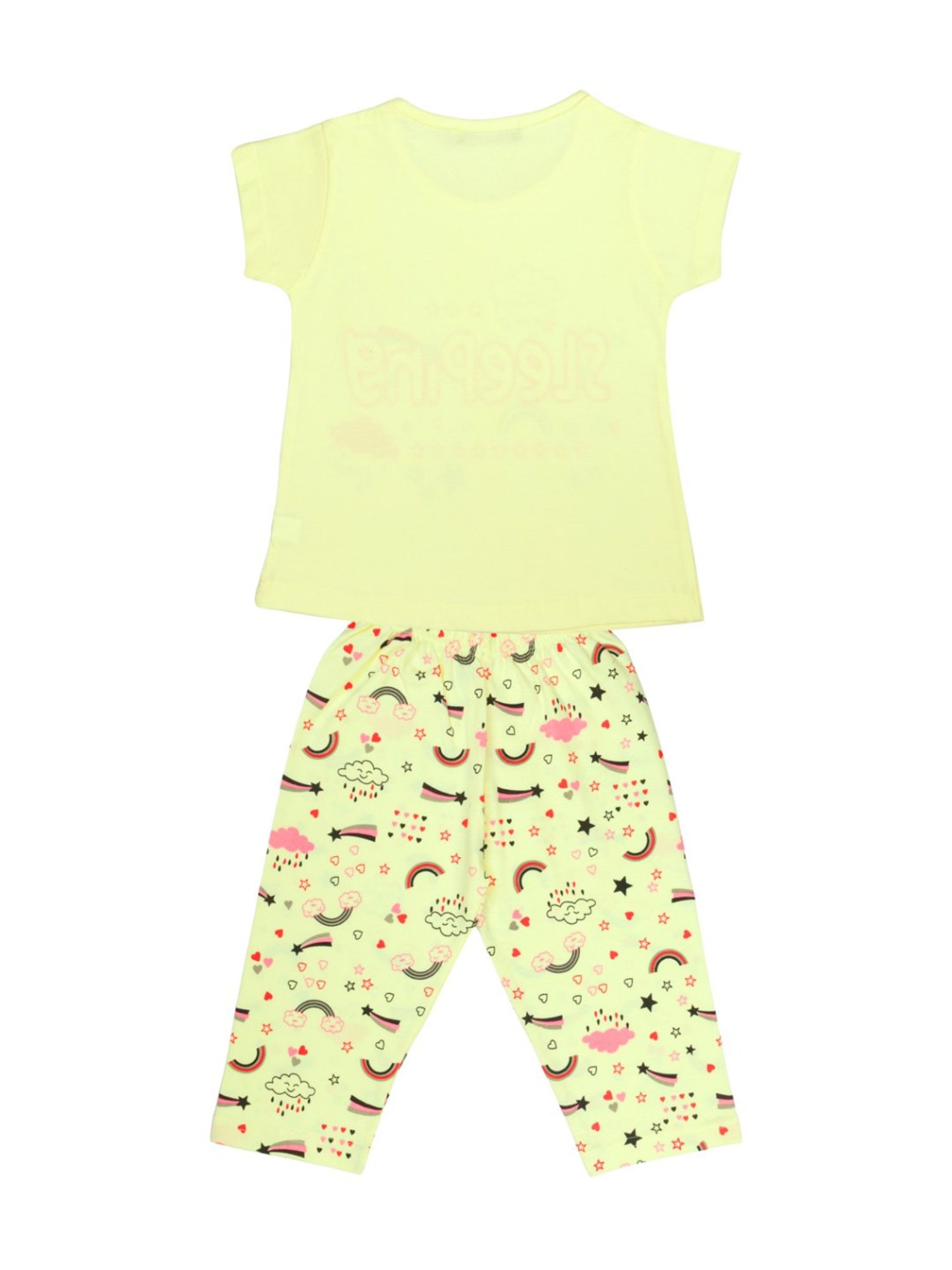 Todd N Teen Kids Yellow Cotton Printed T-Shirt & Capris