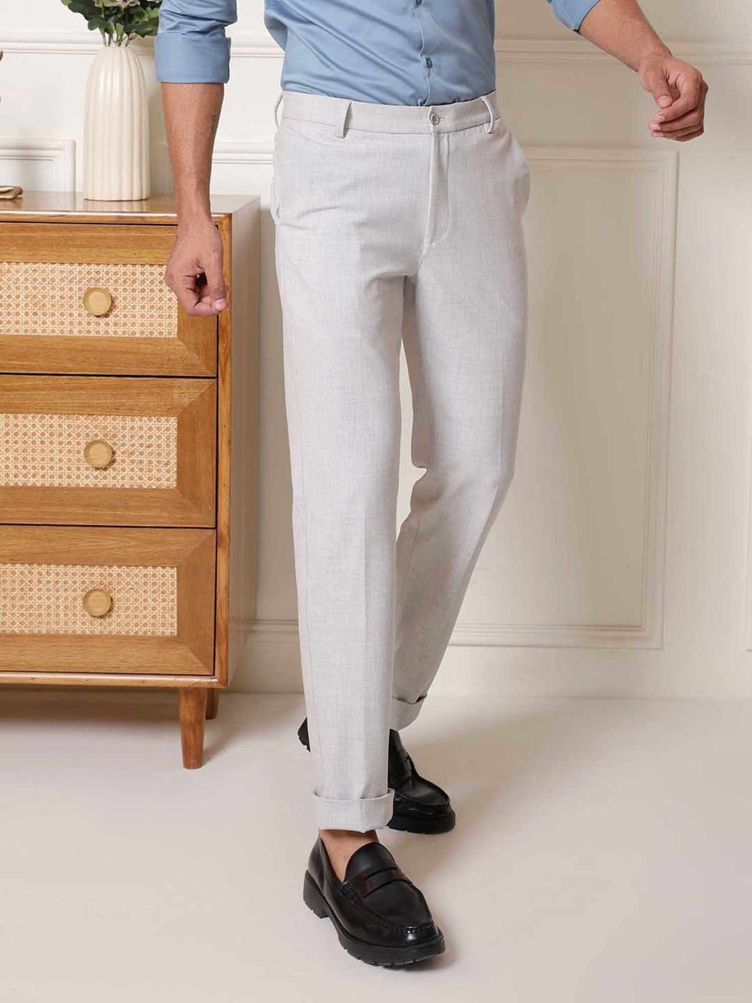SUBTRACT Lunar Grey Slim Fit Flat Front Trousers