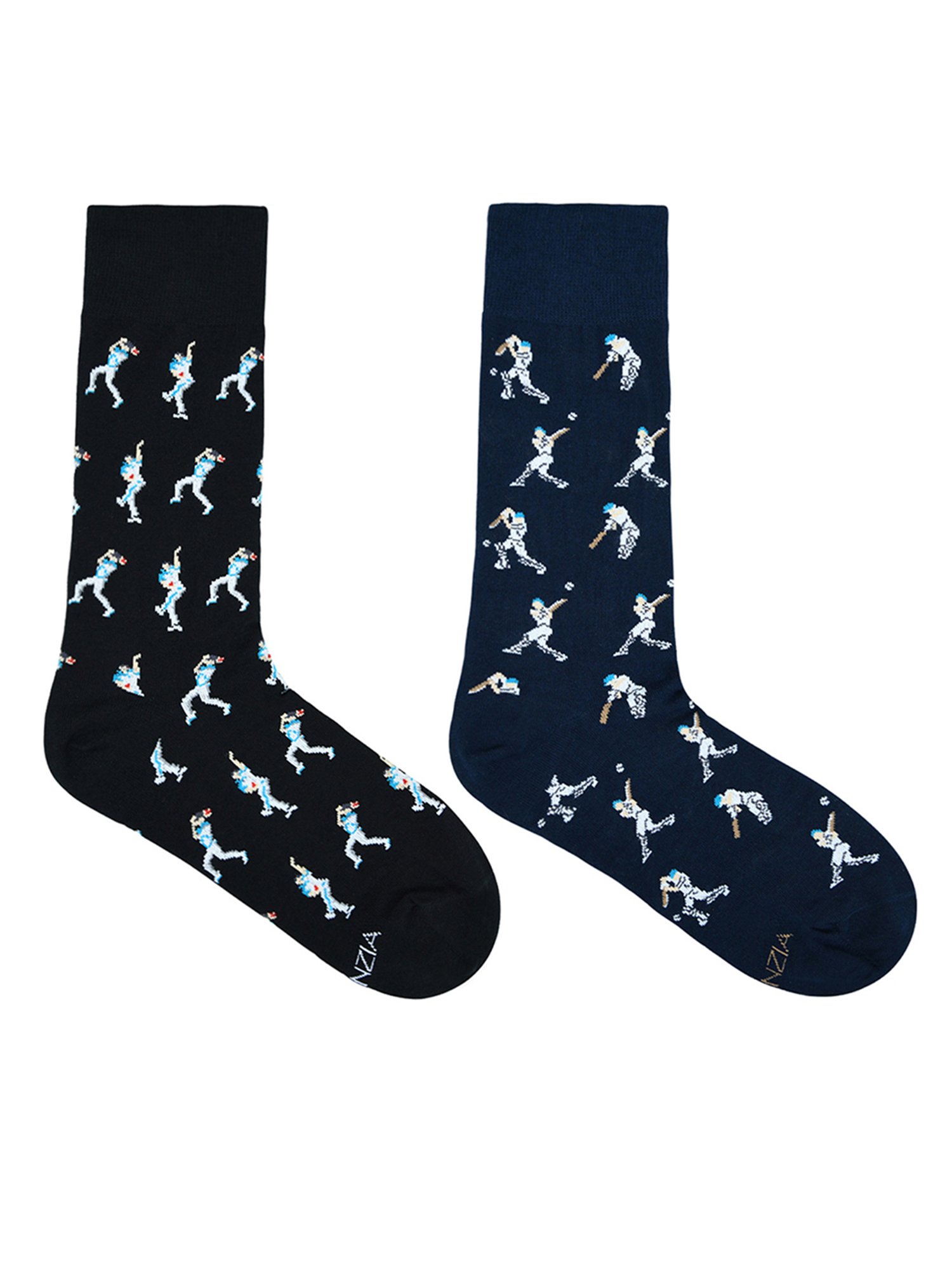 BALENZIA Black & Navy Printed Socks - Pack of 2