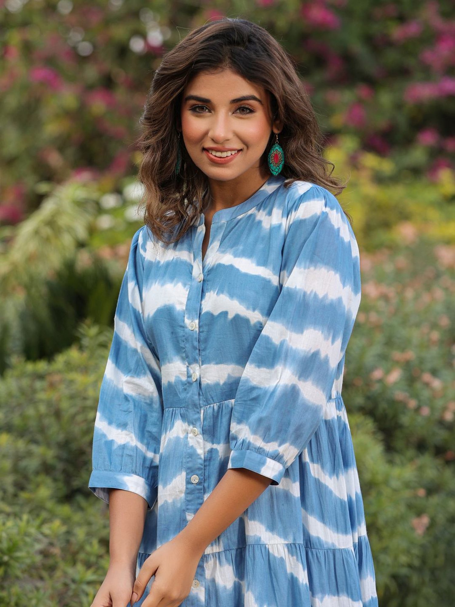 Rain and Rainbow Blue Cotton Tie & Dye A-Line Dress