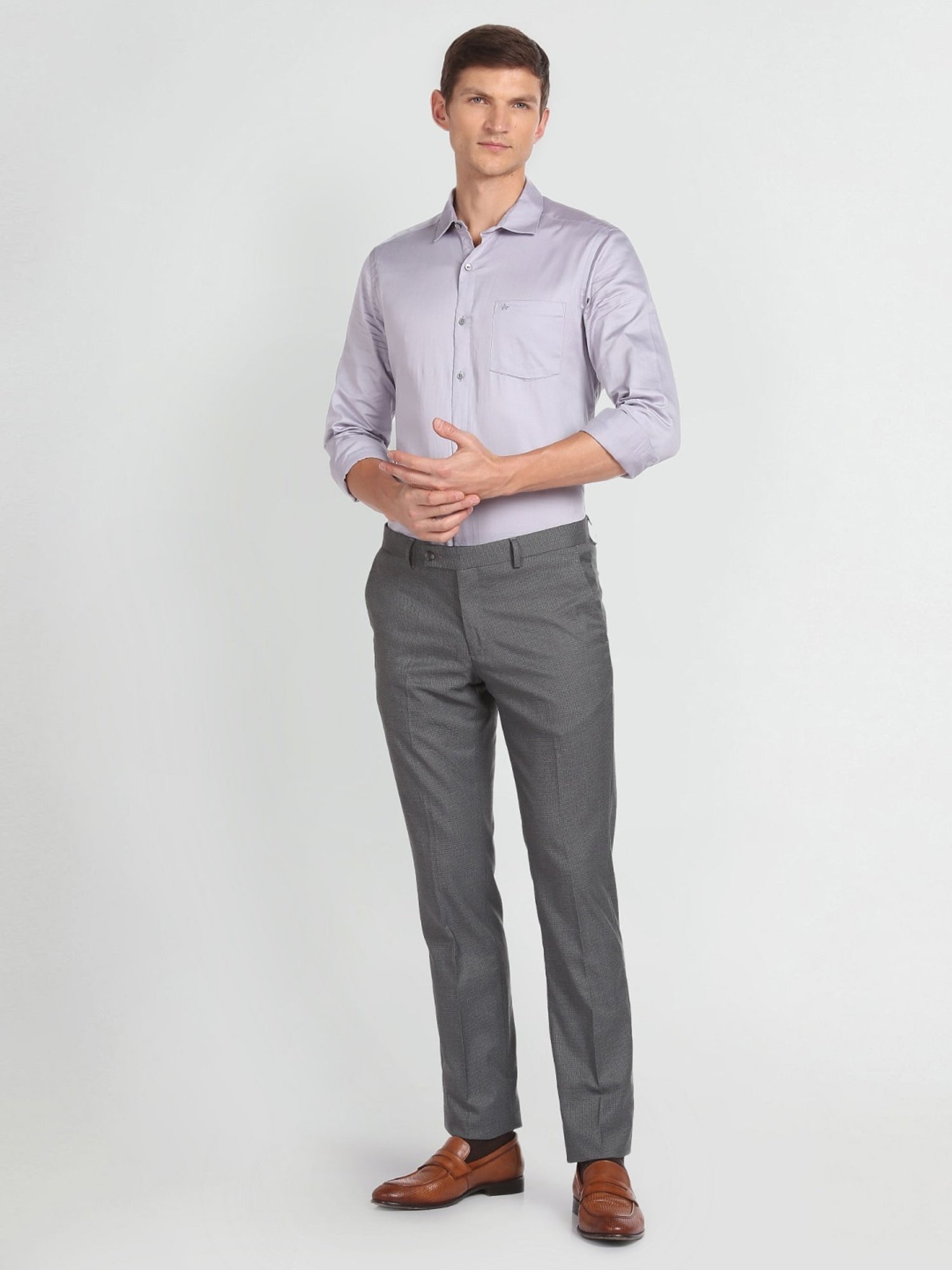 Arrow Grey Regular Fit Texture Trousers