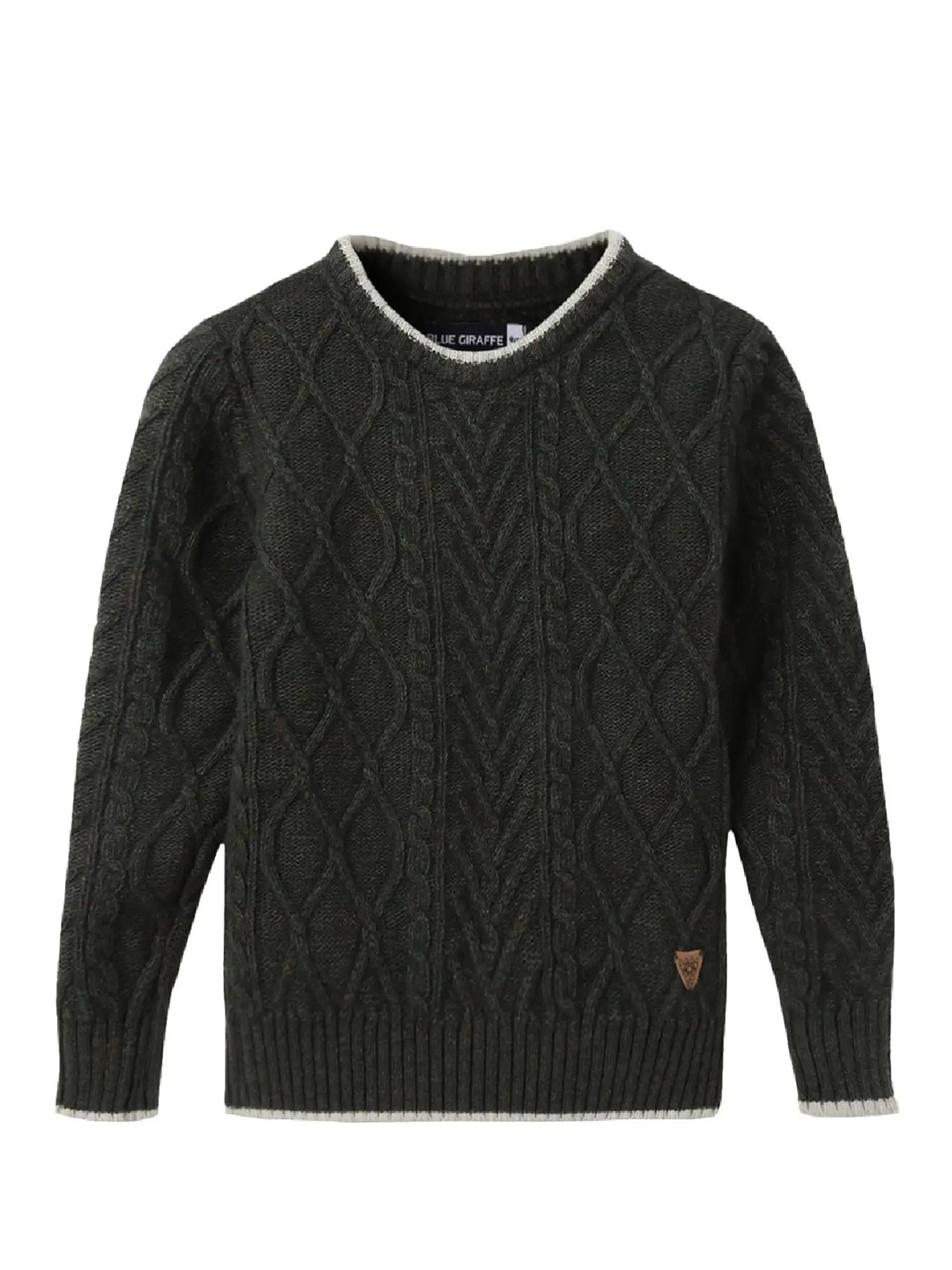 Blue Giraffe Kids Olive Self Design Full Sleeves Sweater