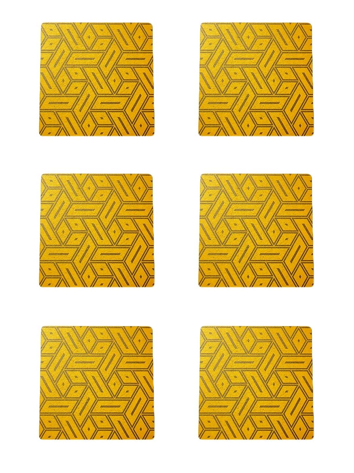 Crayton Yellow Wooden Abstract Printed Square Coasters with Holder - Set of 6