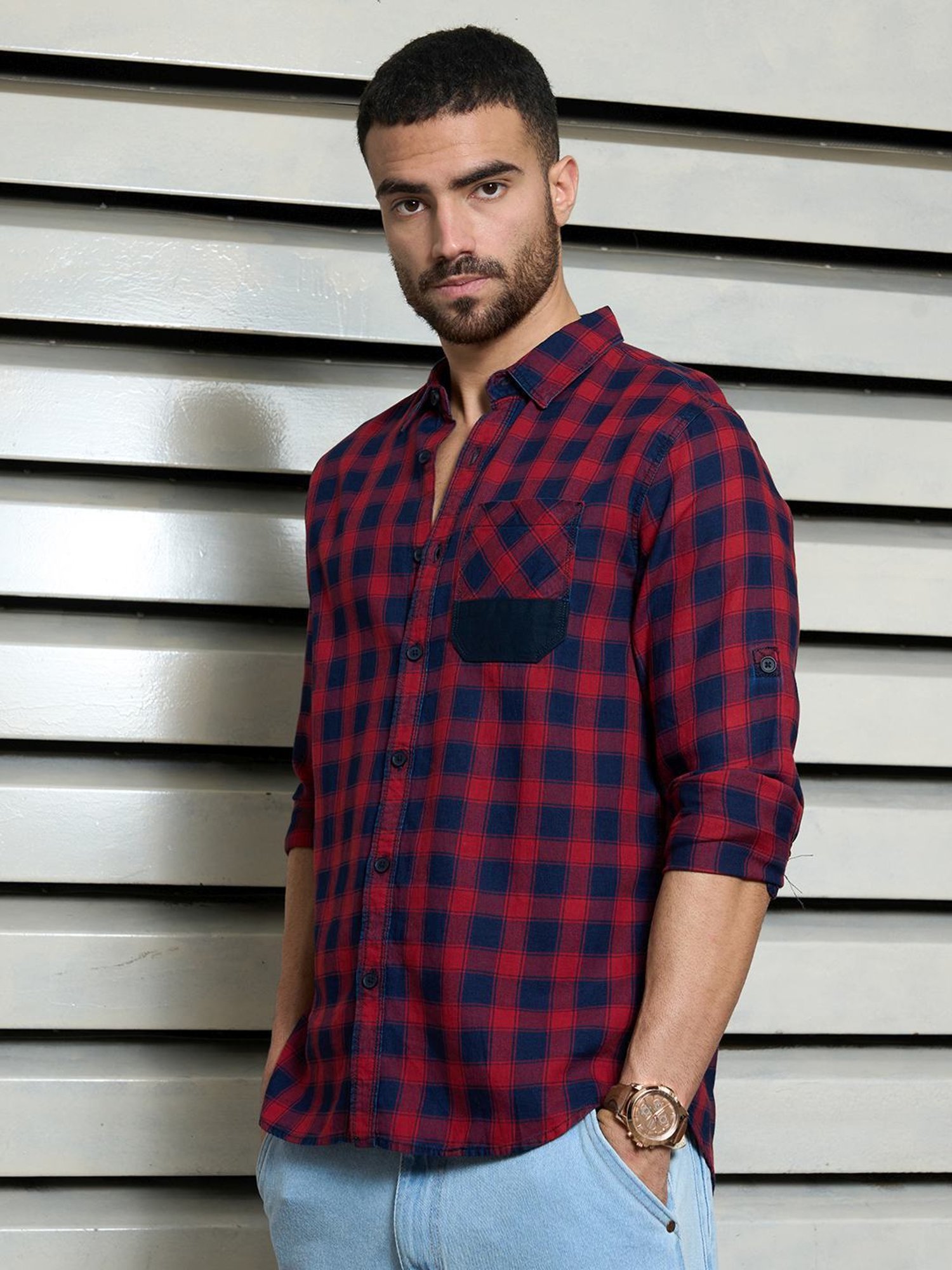 High Star Multi Cotton Regular Fit Checked Shirt