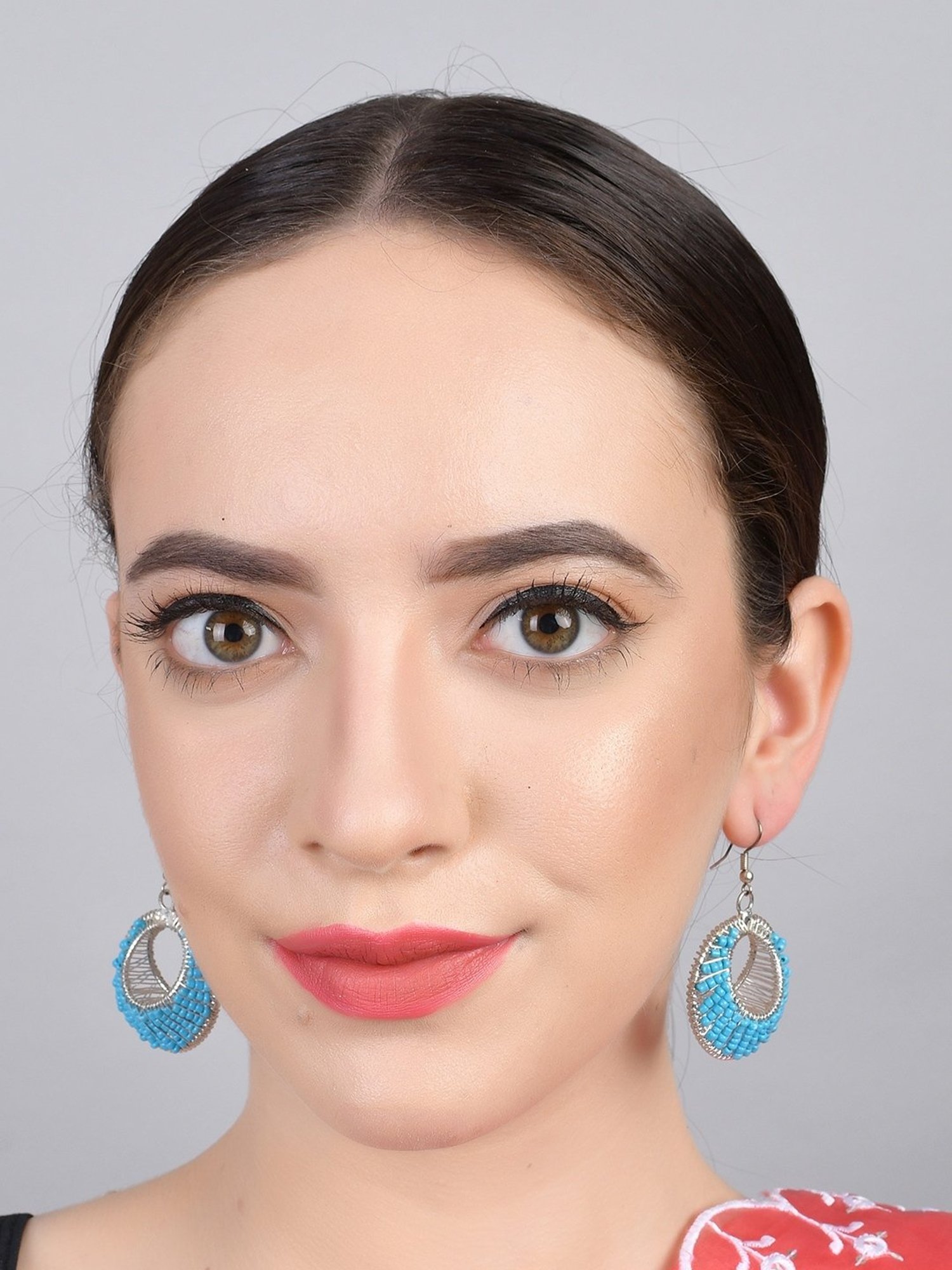 Imli Street Blue Silver Tone Beaded Dangler Earrings