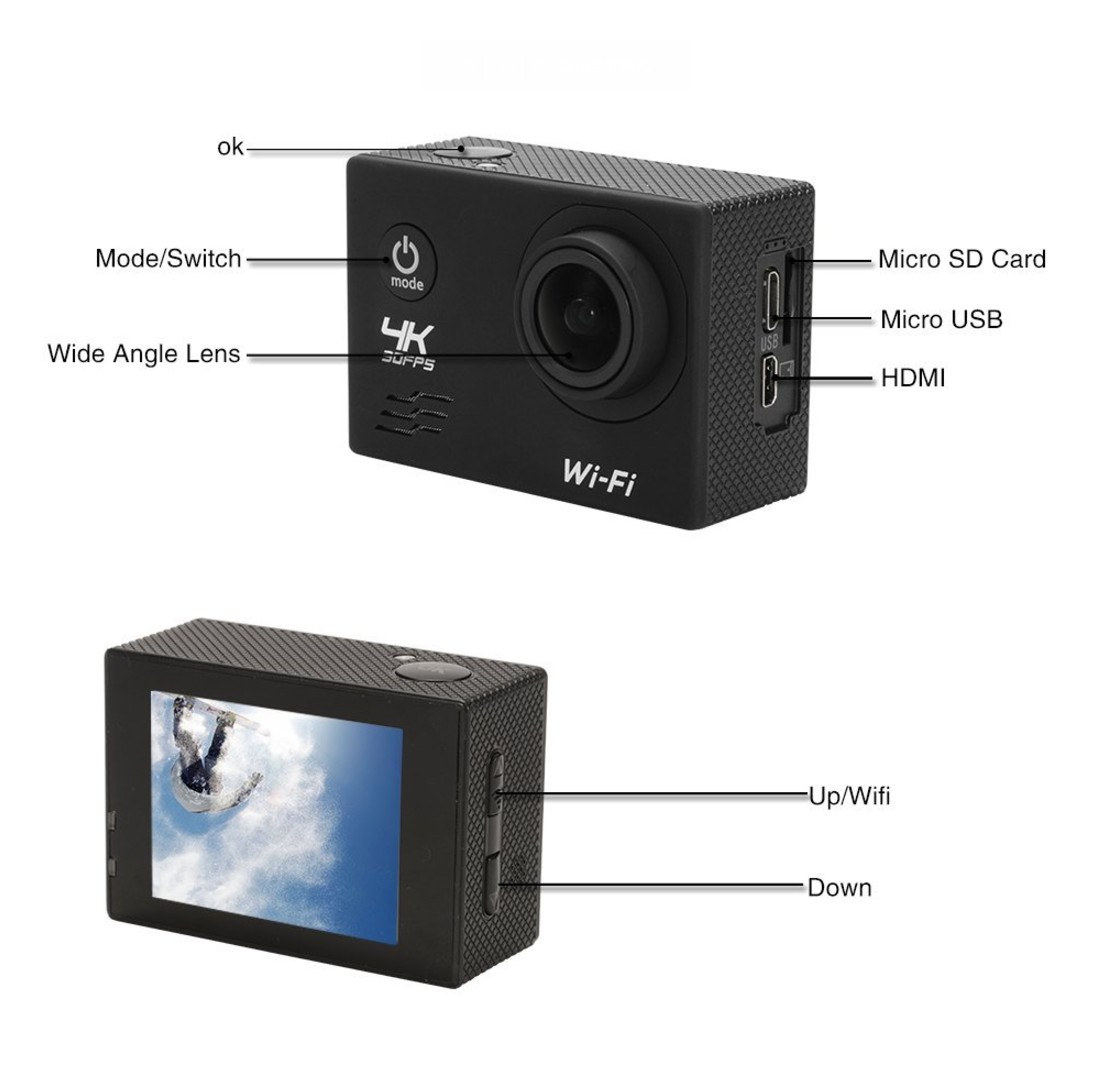 Action Camera 1080P 4K Ultra HD WiFi Best Video Sports Camera 16MP 1080P 170 Degree Wide Angle 2.0 Inch Screen 100 foot Underwater Waterproof Camera