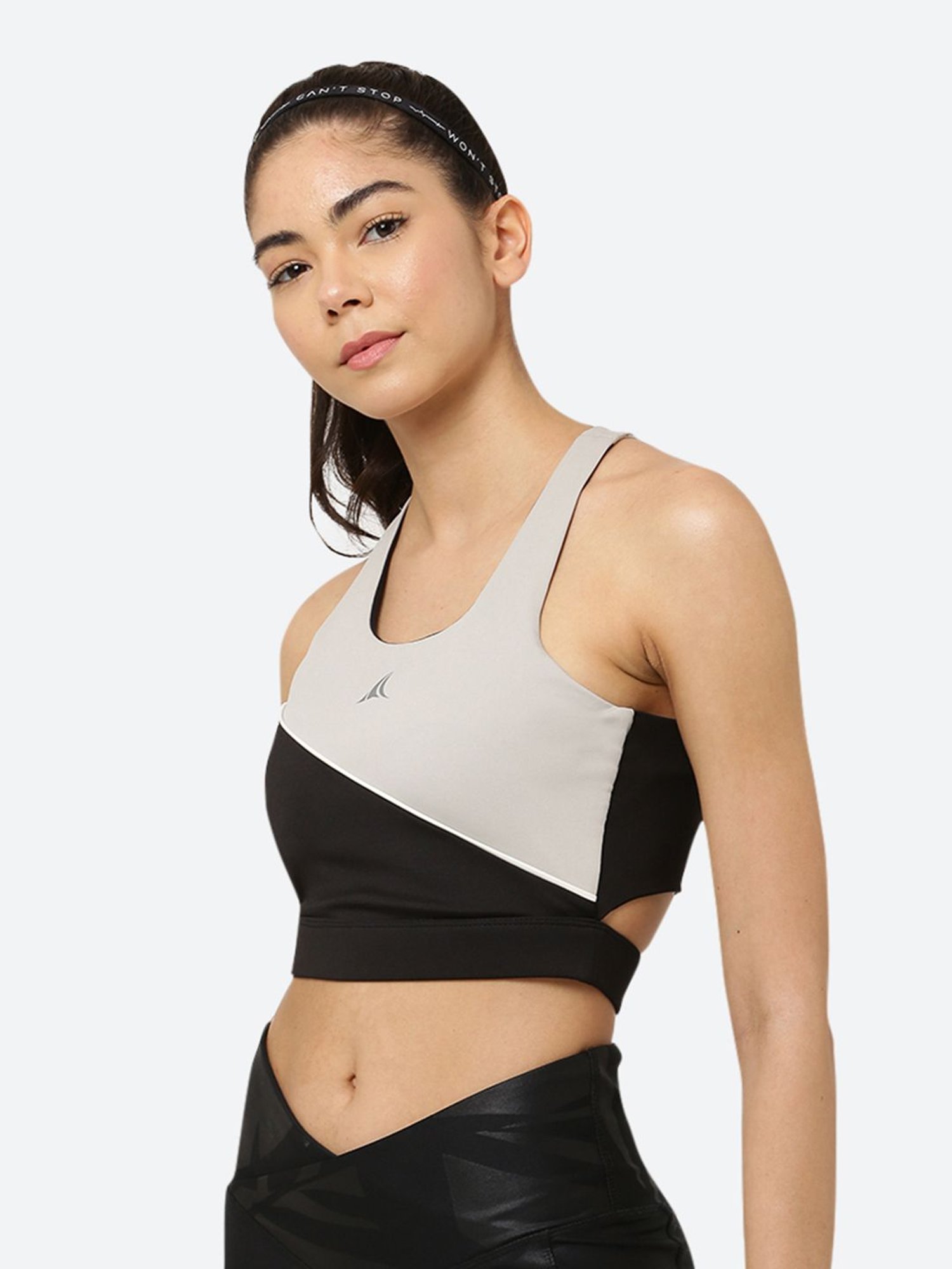 Fitleasure Grey & Black Non Wired Padded Sports Bra