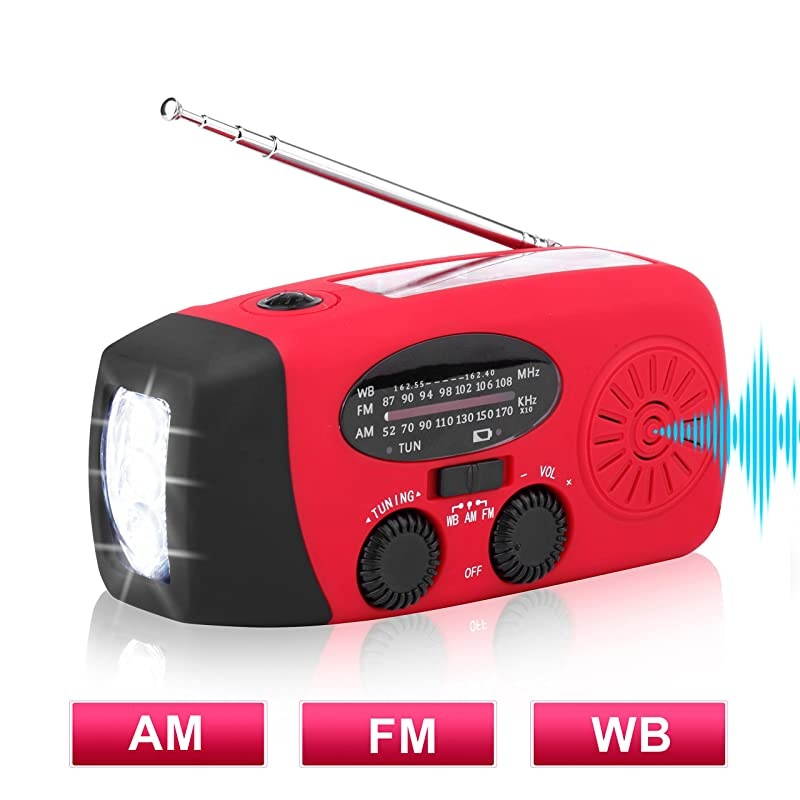 Hand Crank Emergency Weather Radio NOAA AM FM Portable Radio with 3 LED Flashlight 1000mAh Power Bank Cellphone Charger