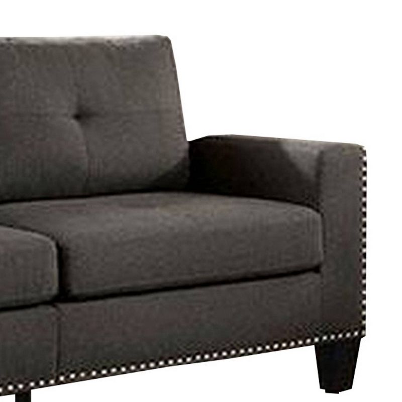 Fabric Upholstered Sofa with Track Arms and Nailhead Trim Dark Gray - Benzara