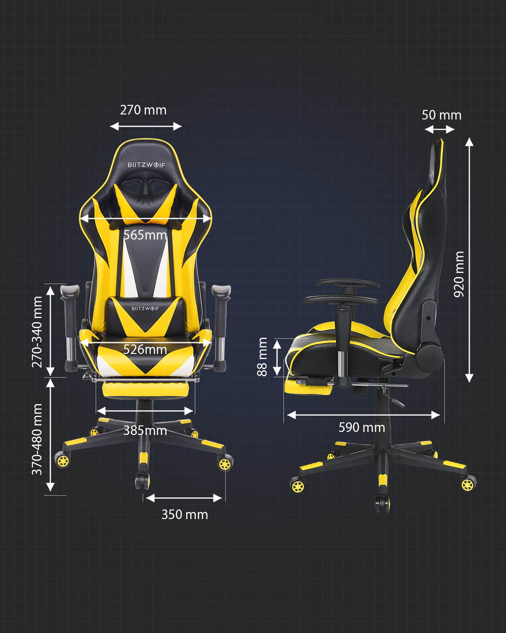 Gaming Chair Office Chair High Back Computer Chair Ergonomic Design 180&deg;Reclining Adjustable Armrest Footrest Widen Backrest Home Office - Yellow