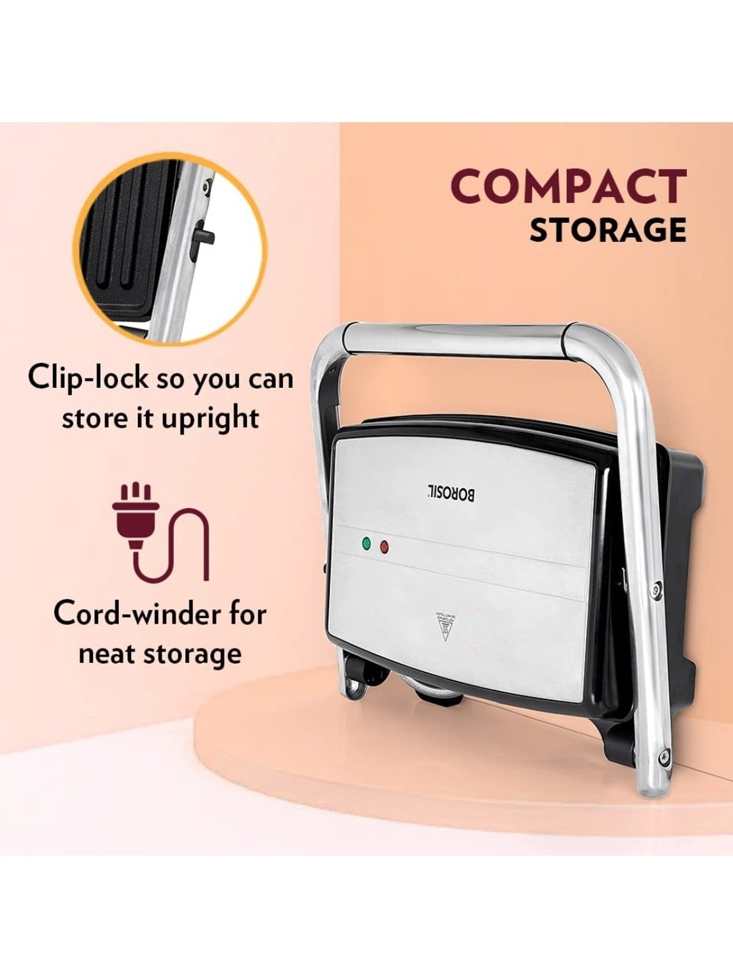 Borosil Sandwich Maker 2000W with Non stick coating (Black)