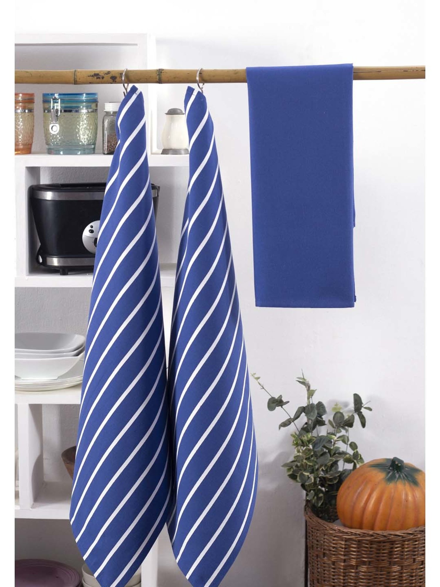 Maspar Blue 100% Cotton 225 GSM Kitchen Towel - Set of 3