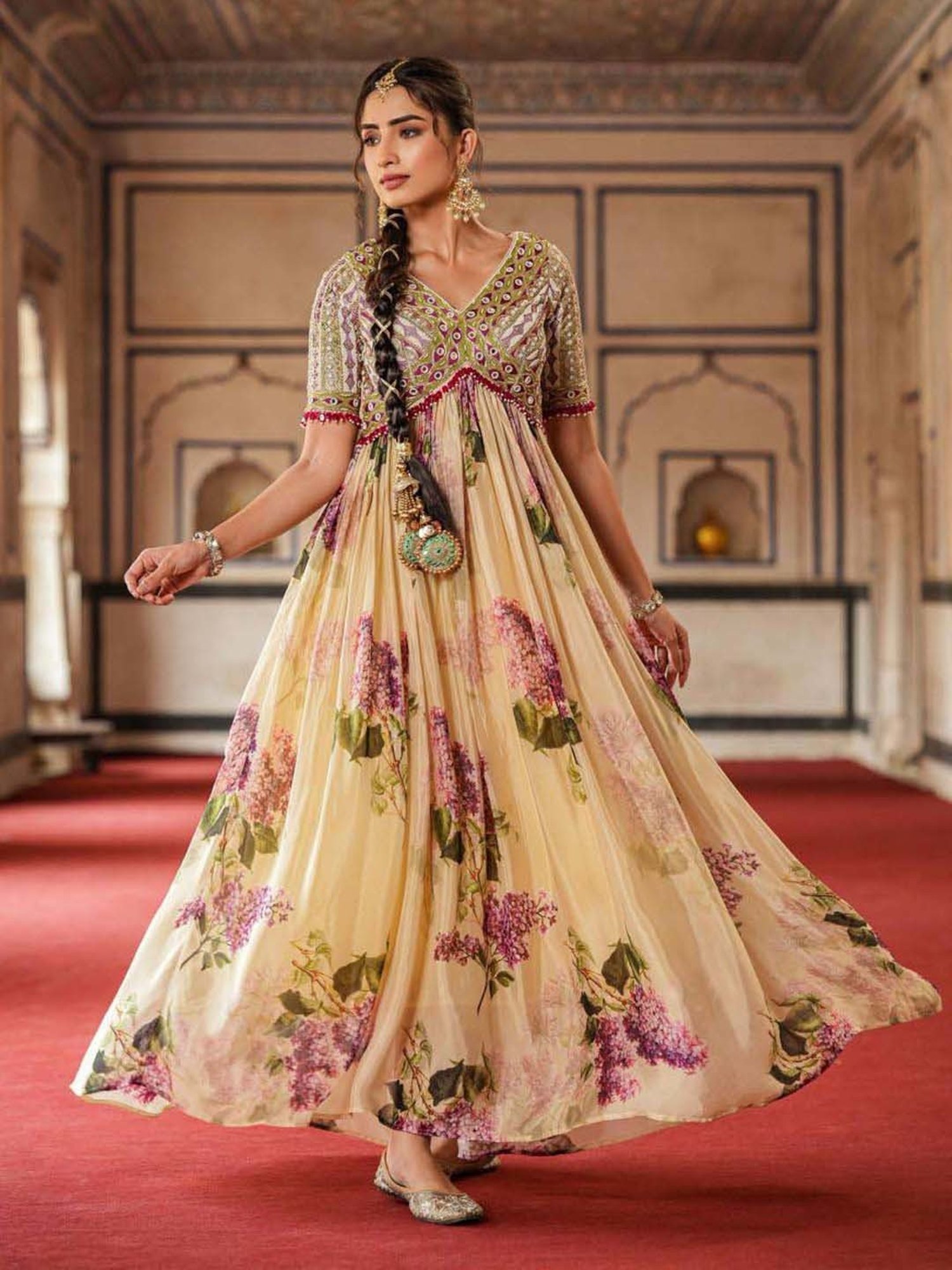 Saffron Threads Red Ethnic Dresses