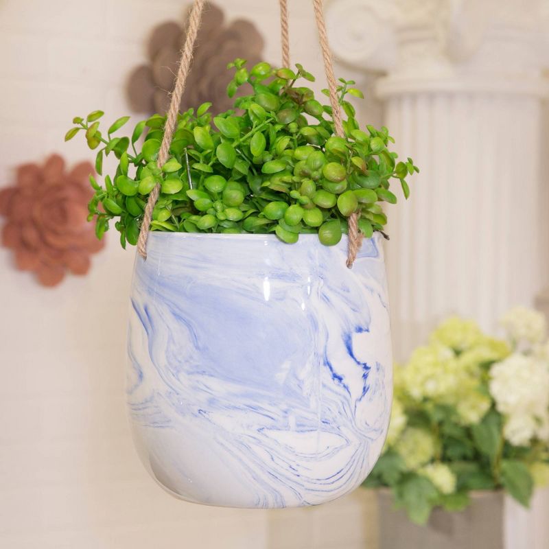 Hanging Marble Planter Blue - Sagebrook Home