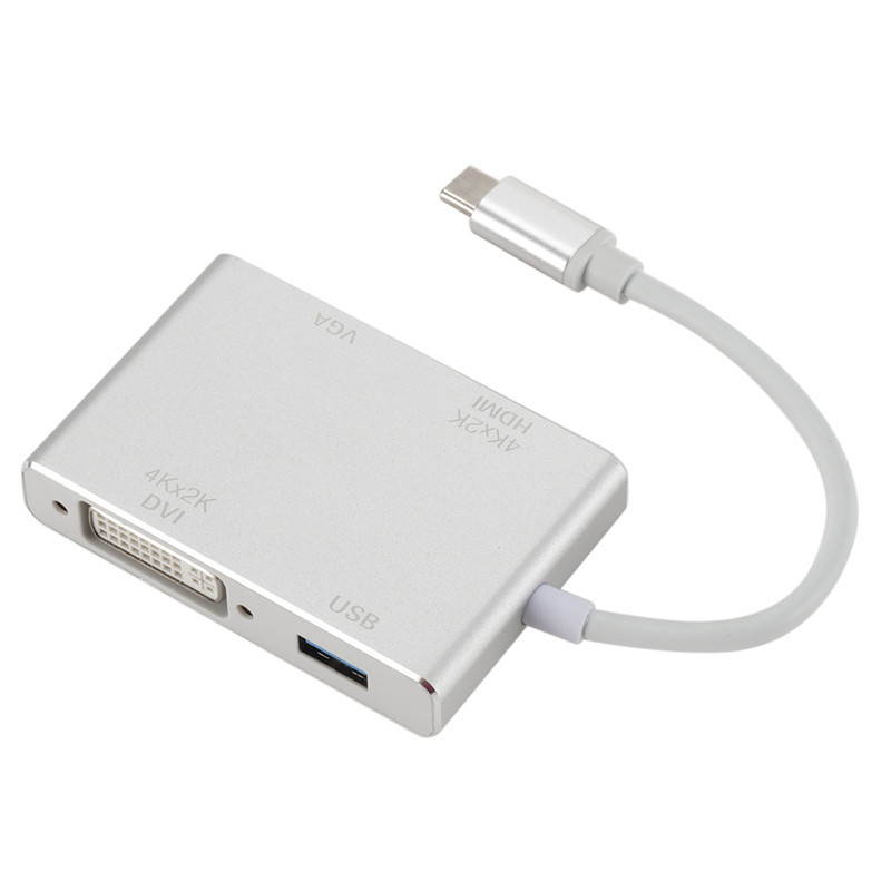 4 in 1 Type C Male to HDMI VGA DVI USB 3.0 Female Converter Adapter Support 4K 1080P for Macbook Google Chromebook Pixel