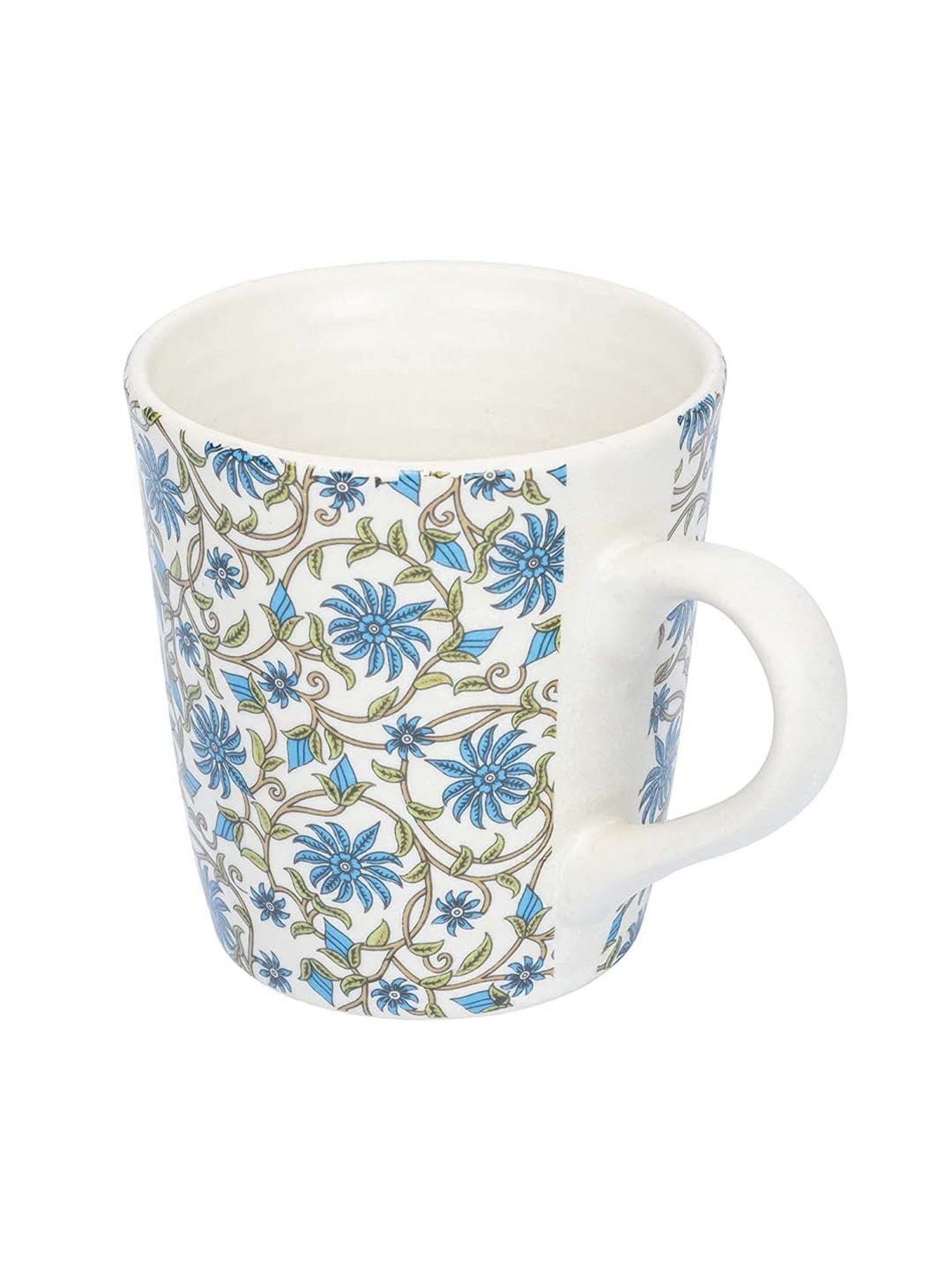 Femora 'Jaal' White & Blue Ceramic Coffee Mug (0.32 L) - Set of 4