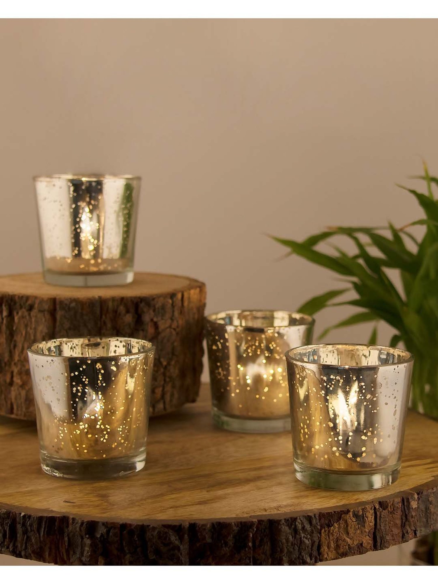 Homesake 'Christmas' Silver Glass Candle Holder With Tea Light - Set of 6