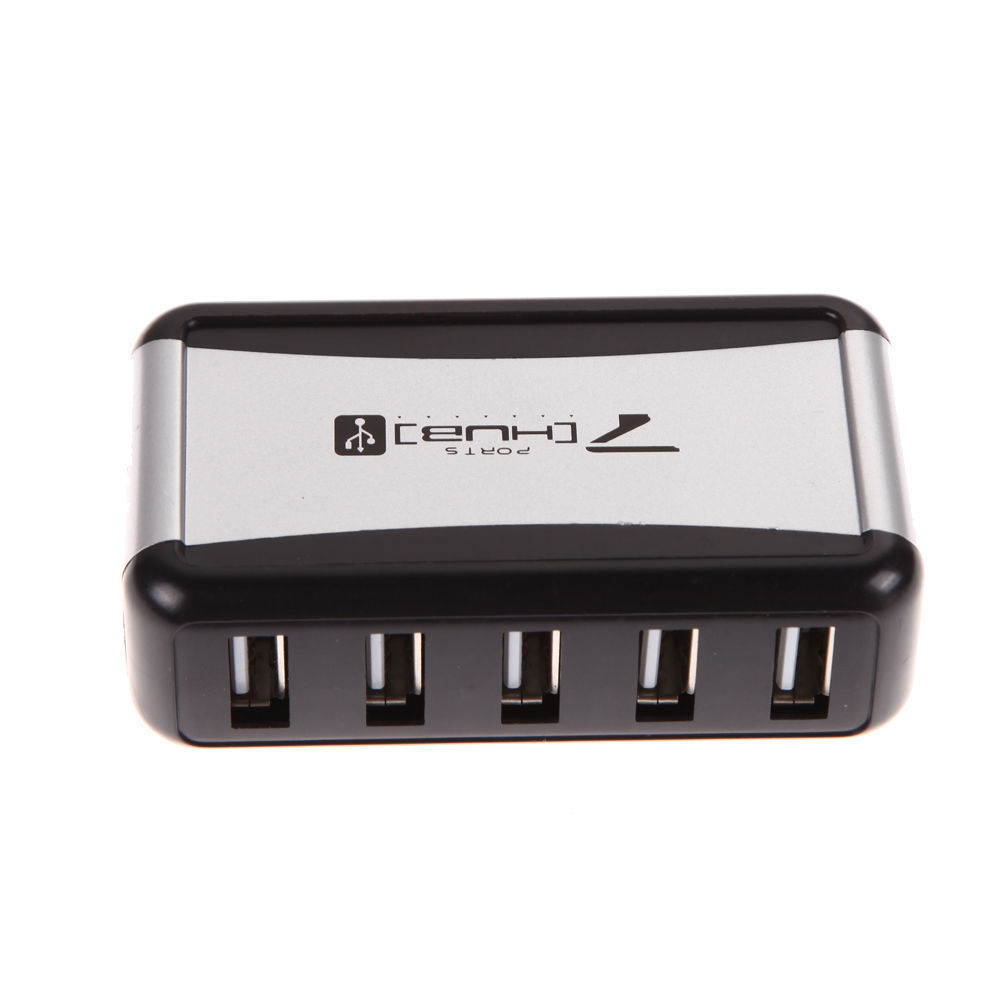 High Speed 7 Port USB 2.0 Hub Splitter with AC Power Adapter US Plug 480Mbps for Desktop Laptop PC Computer