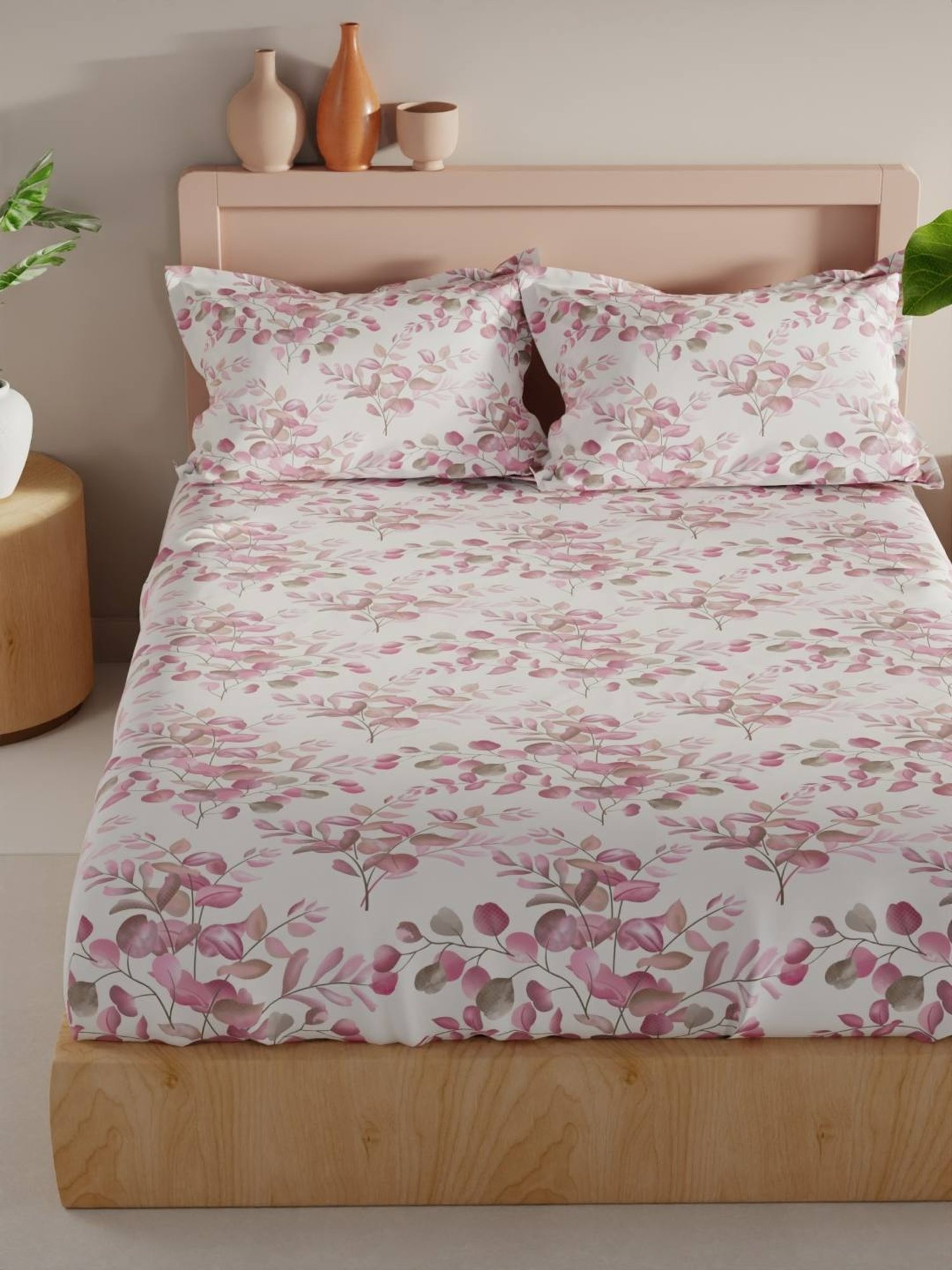 Bianca Bamboo Micro Floral Multicolor 192 TC Microfibre King Bedsheet with 2 Pillow Covers