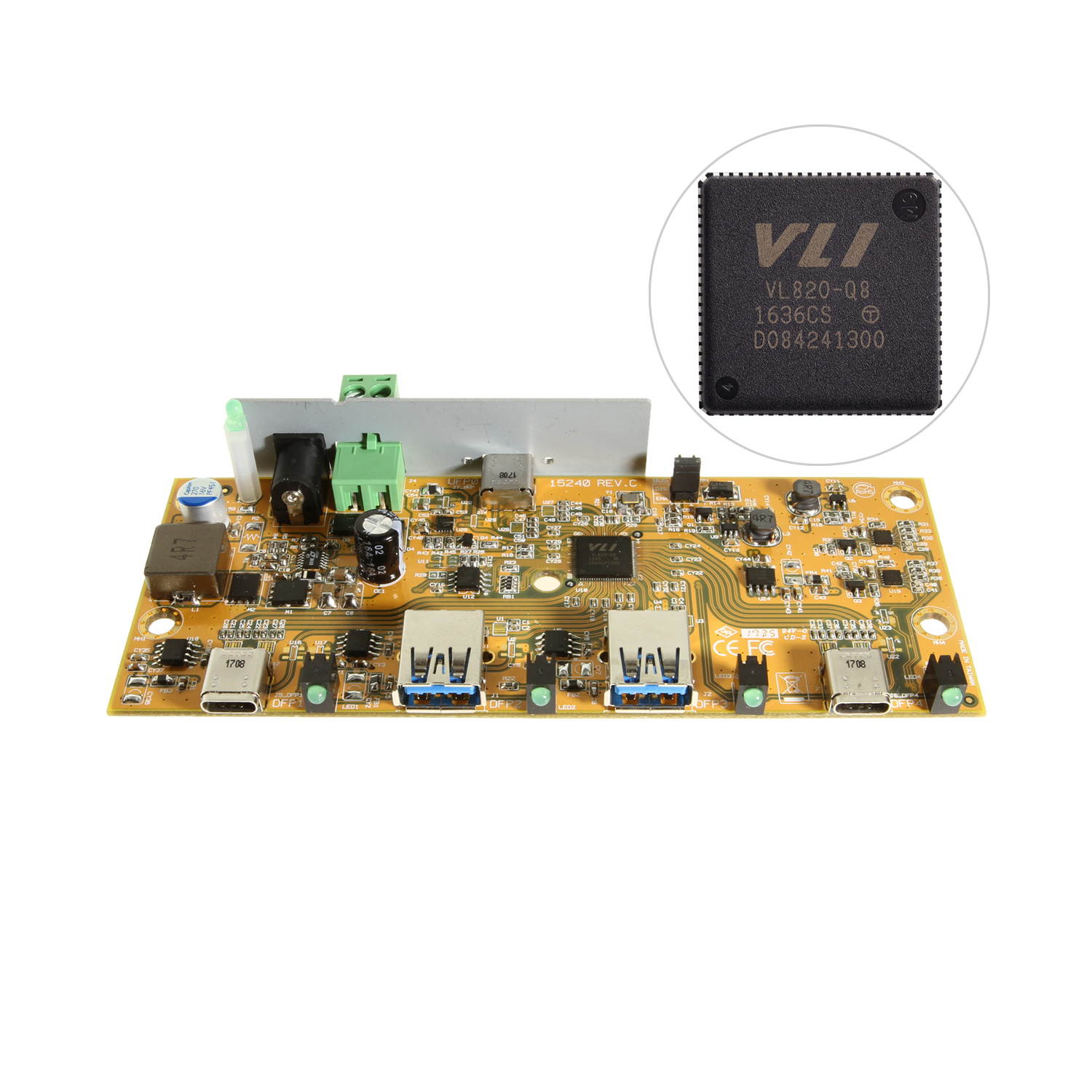 Coolgear 4 Port Type-C USB 3.1 Gen2 Hub VLI Chip with AC adapter included