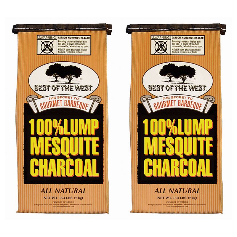 Best of the West All-Natural Mesquite Lump Charcoal for Grilling or Smoking, No Added Preservatives, 15.40-Pound Bag (2 Pack)