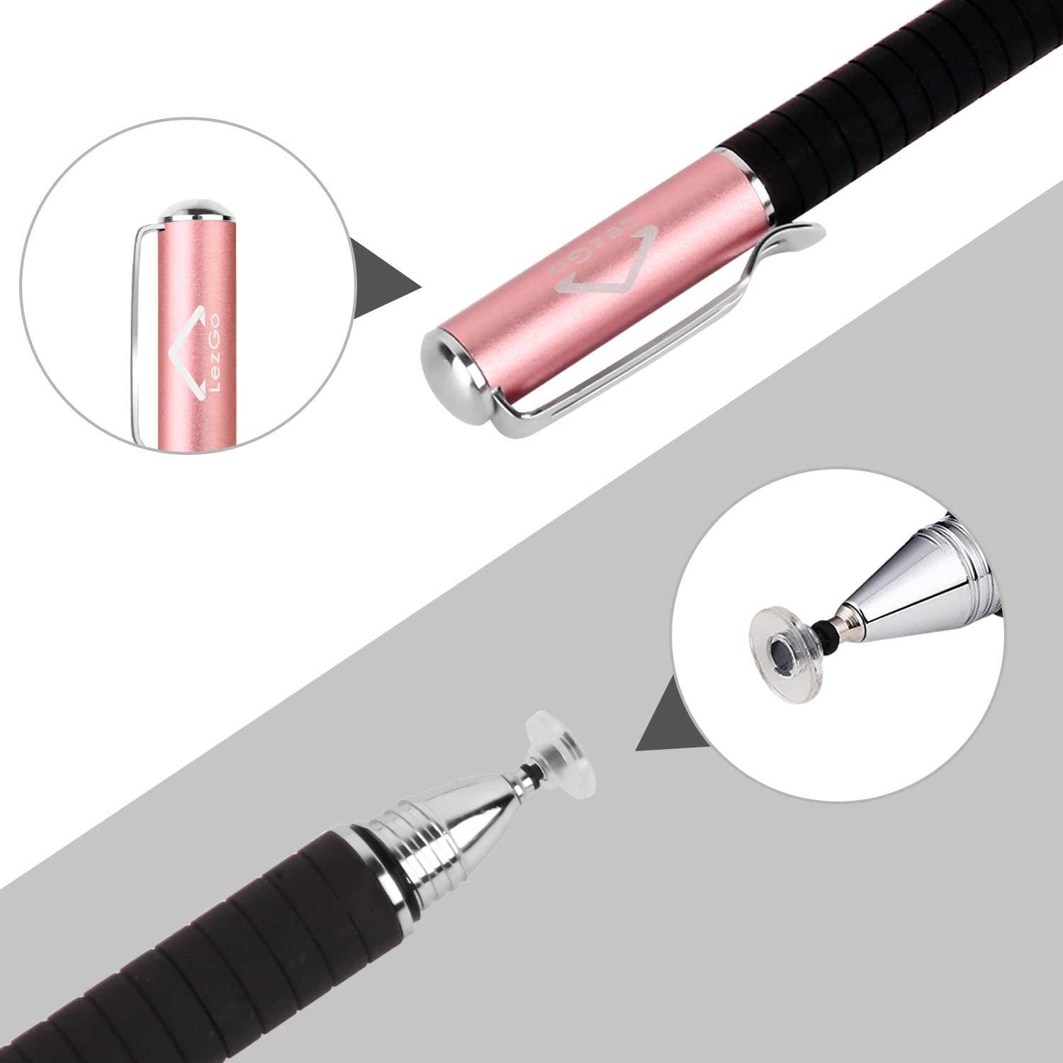 Stylus Pens for Touch Screens, LezGo 2-in-1 Universal Disc Stylus for iPad, iPhone and All Other Capacitive Cellphones, Tablets, Laptops Bundle with 3 Replacement Tips (Pink)