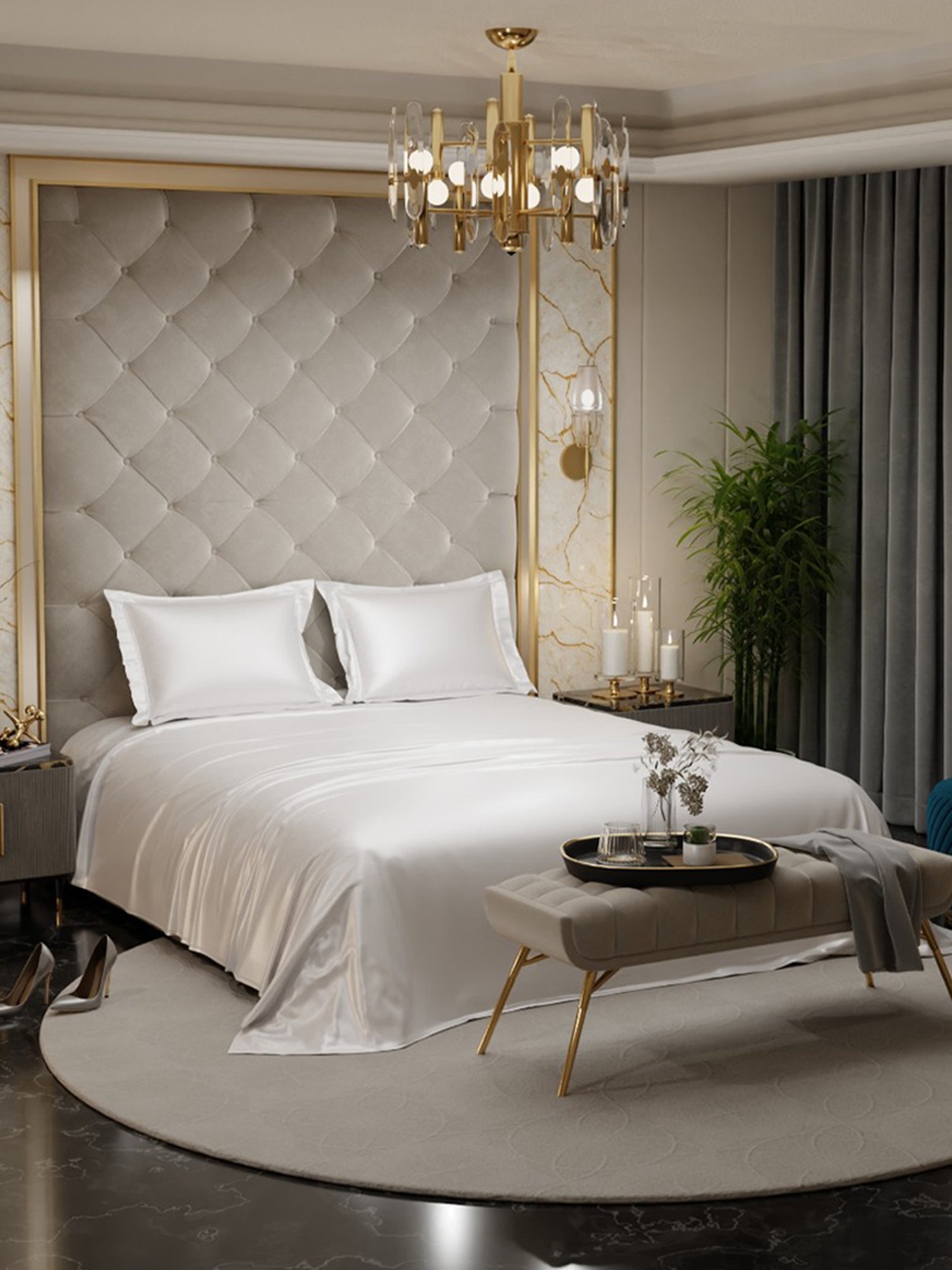 Stoa Paris Date Night White Polyester 300 TC King Bedsheet with 2 Pillow Covers