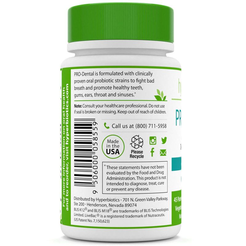 Hyperbiotics PRO-Dental, Natural Mint , 45 Patented LiveBac Chewable Tablets, Probiotics